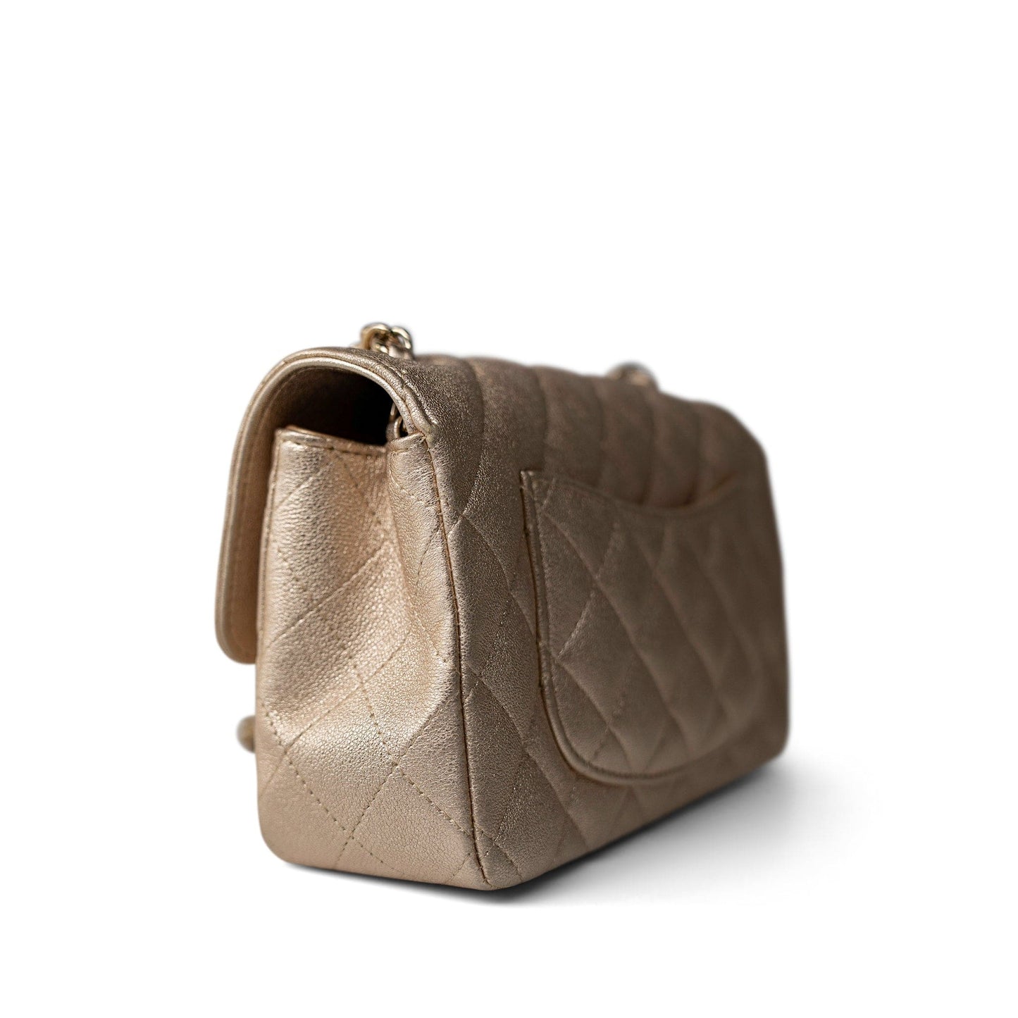 21P Gold Grained Lambskin Mini Rectangular Flap Light Gold Hardware