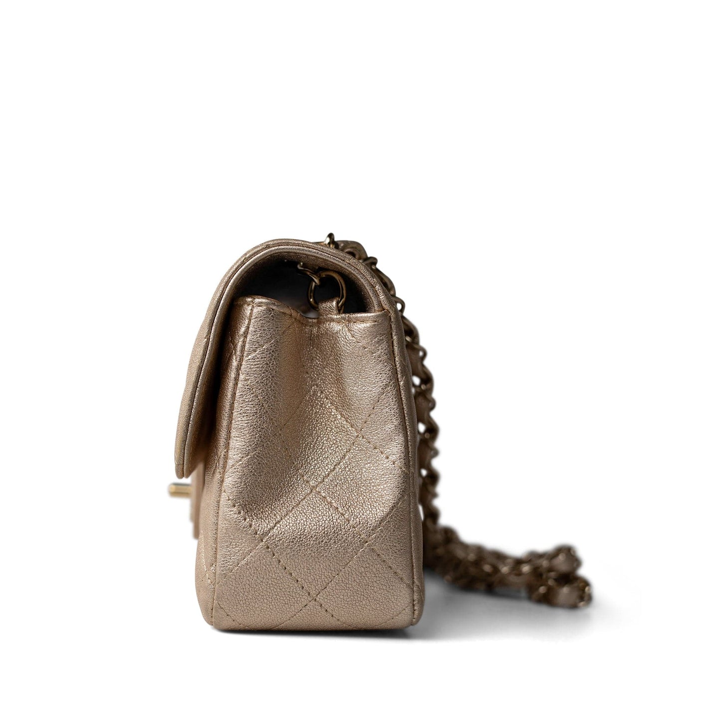 21P Gold Grained Lambskin Mini Rectangular Flap Light Gold Hardware