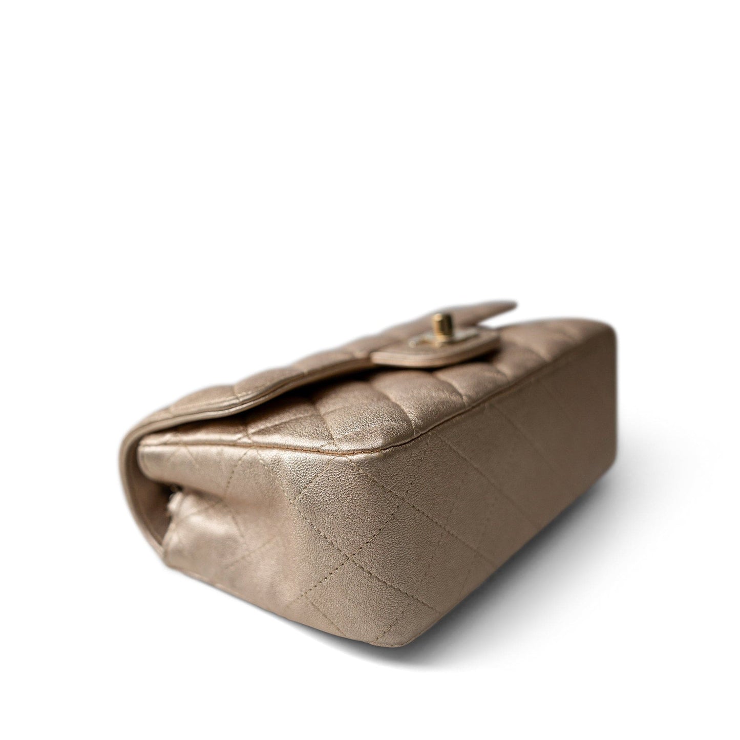 21P Gold Grained Lambskin Mini Rectangular Flap Light Gold Hardware