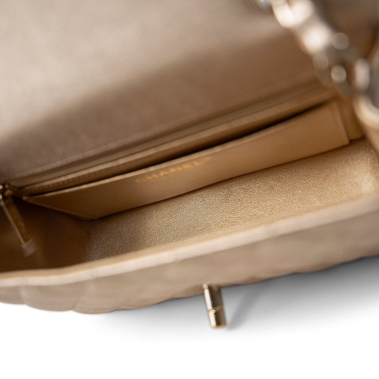 21P Gold Grained Lambskin Mini Rectangular Flap Light Gold Hardware