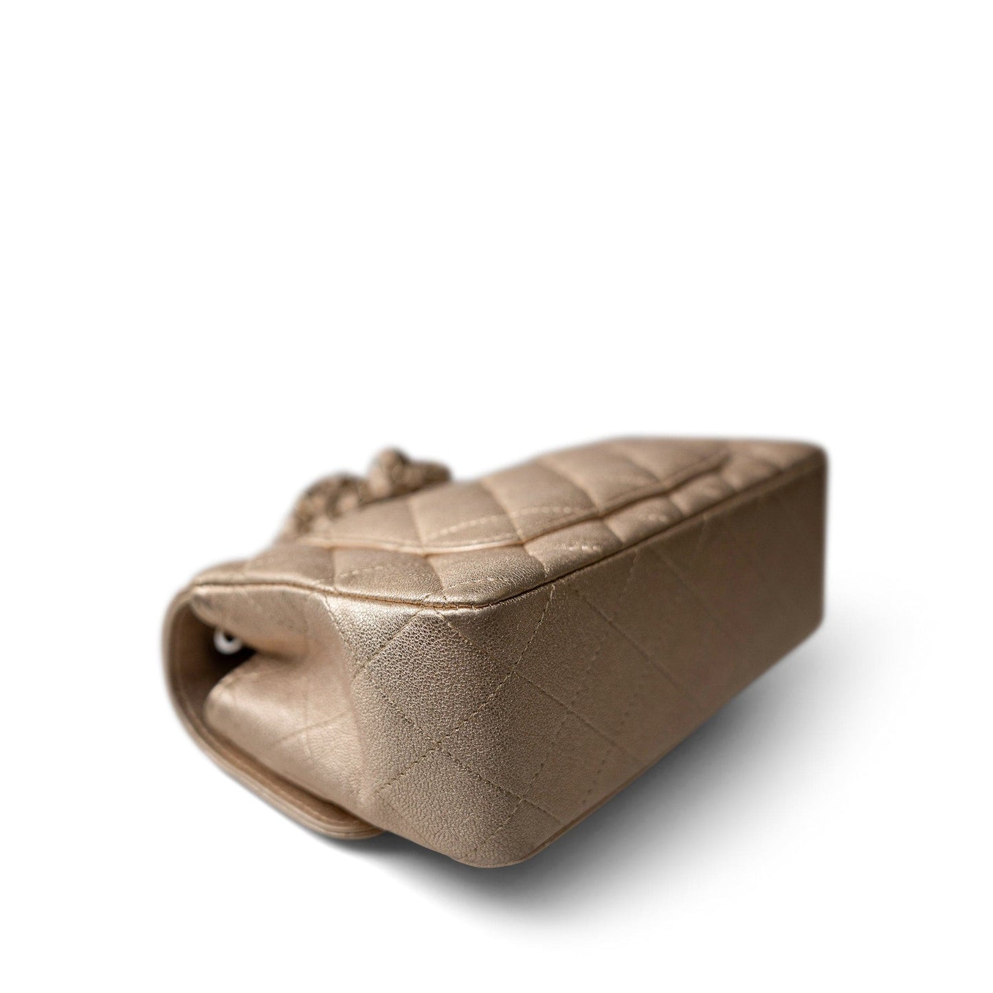 21P Gold Grained Lambskin Mini Rectangular Flap Light Gold Hardware