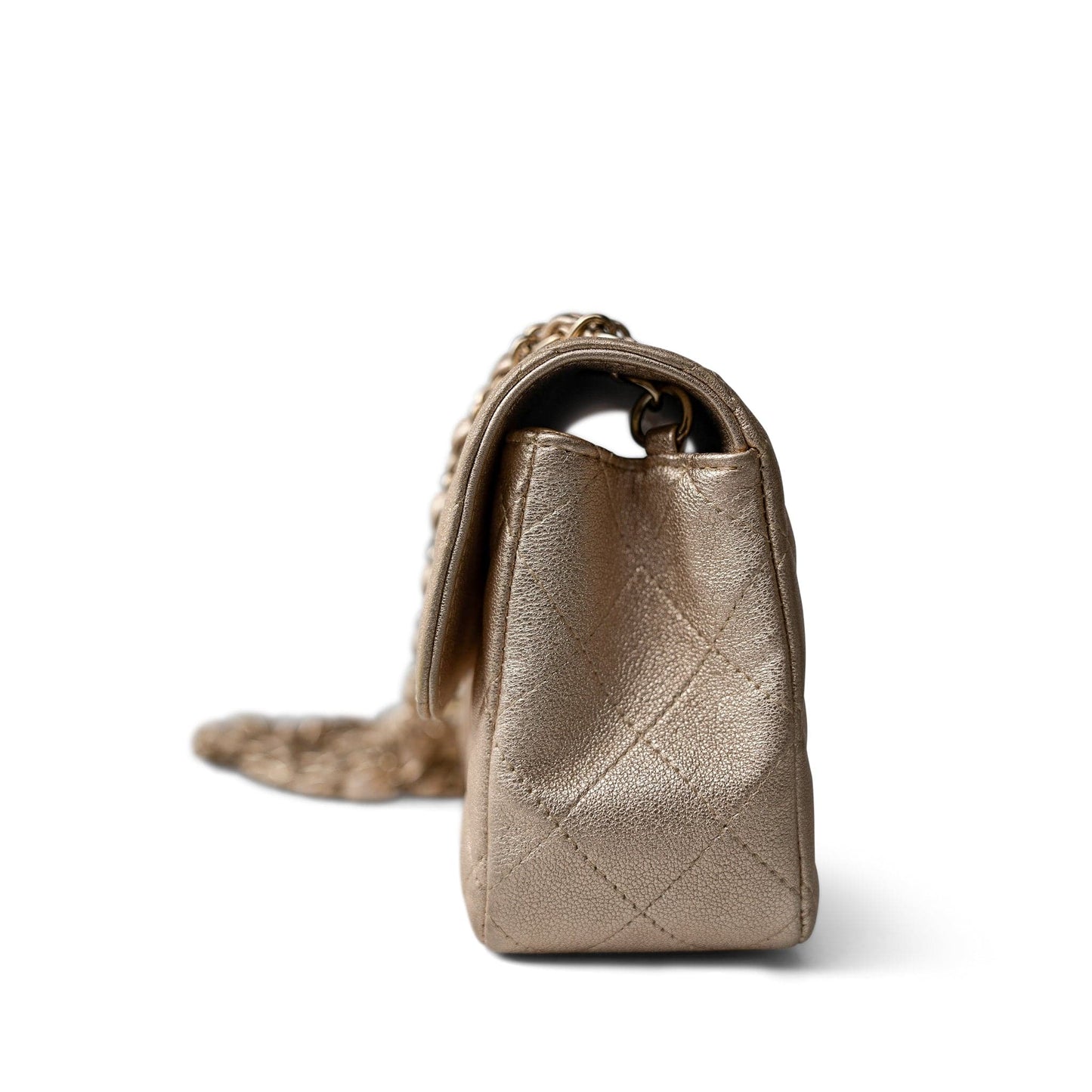 21P Gold Grained Lambskin Mini Rectangular Flap Light Gold Hardware