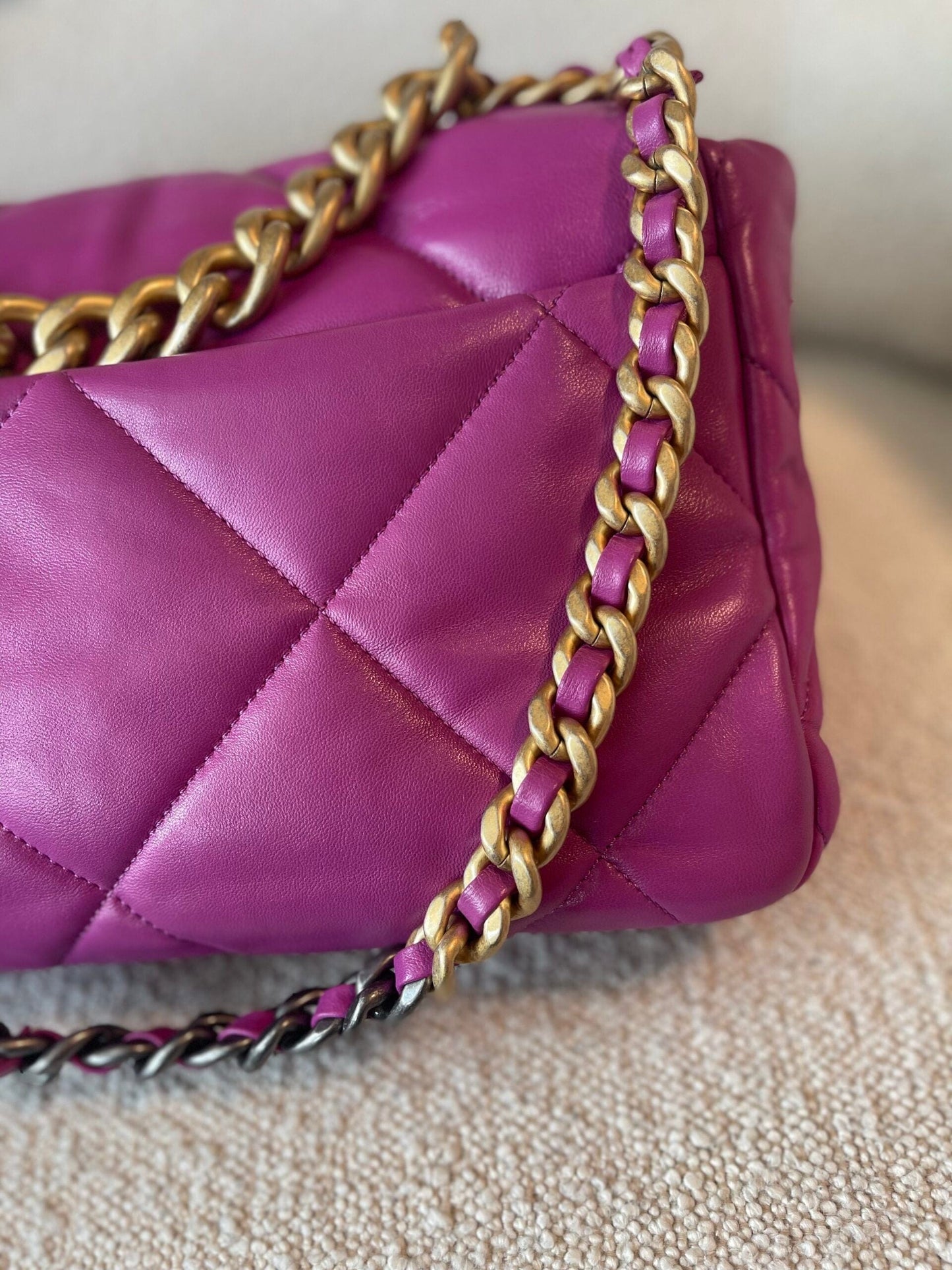 21P Magenta Lambskin Quilted 19 Flap Large Mixed Hardware