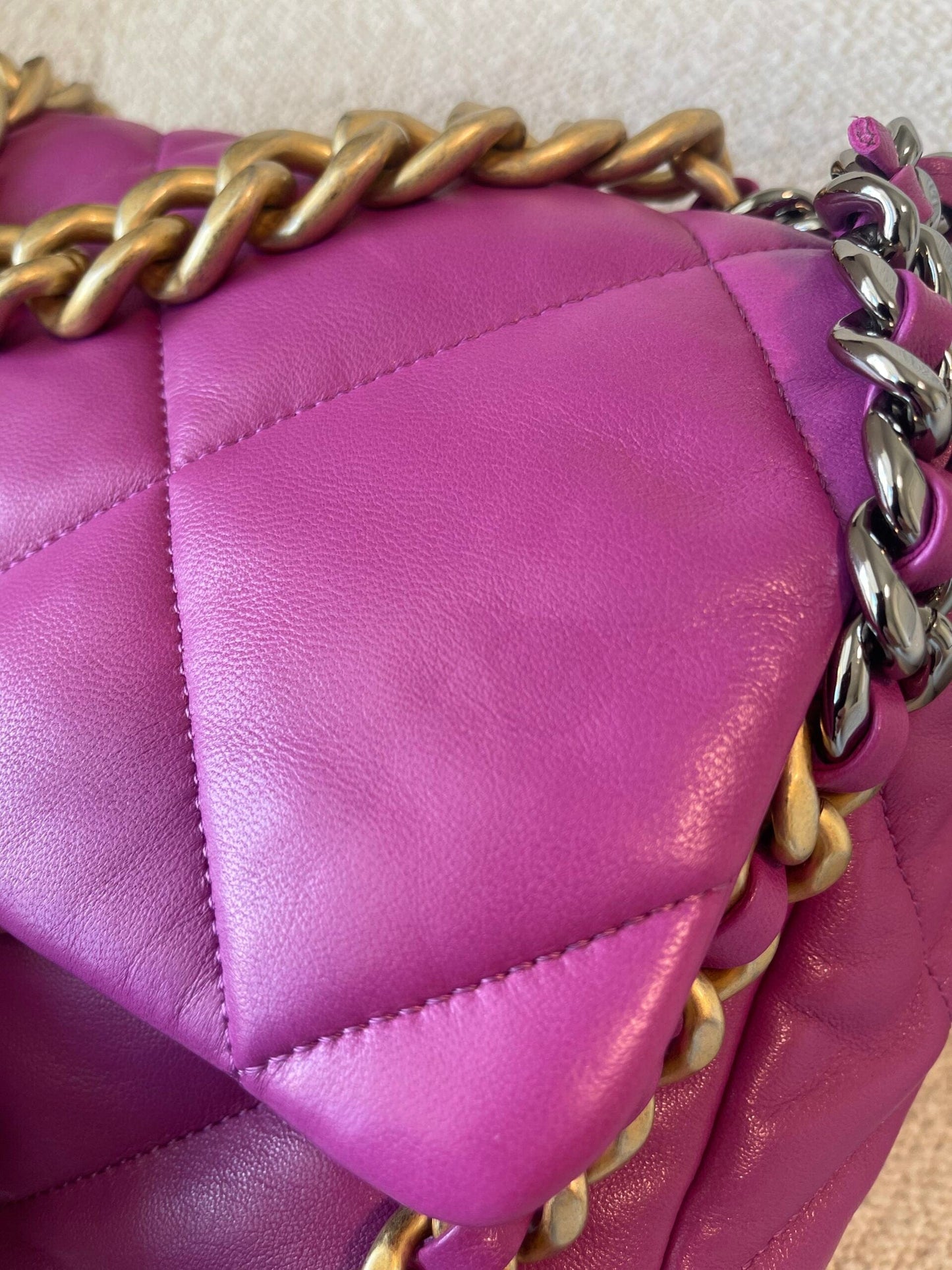 21P Magenta Lambskin Quilted 19 Flap Large Mixed Hardware