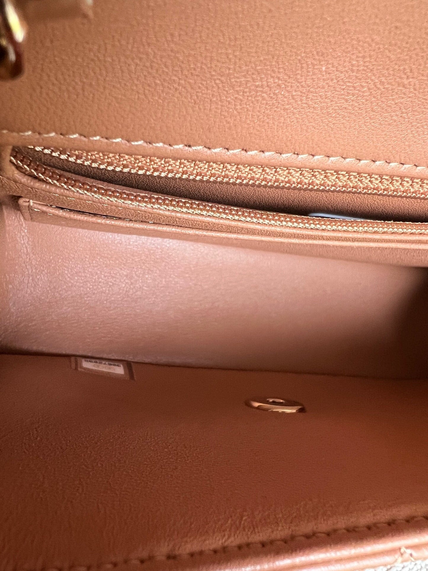 21P Mini Rectangular Caramel Lambskin Quilted Flap LGHW