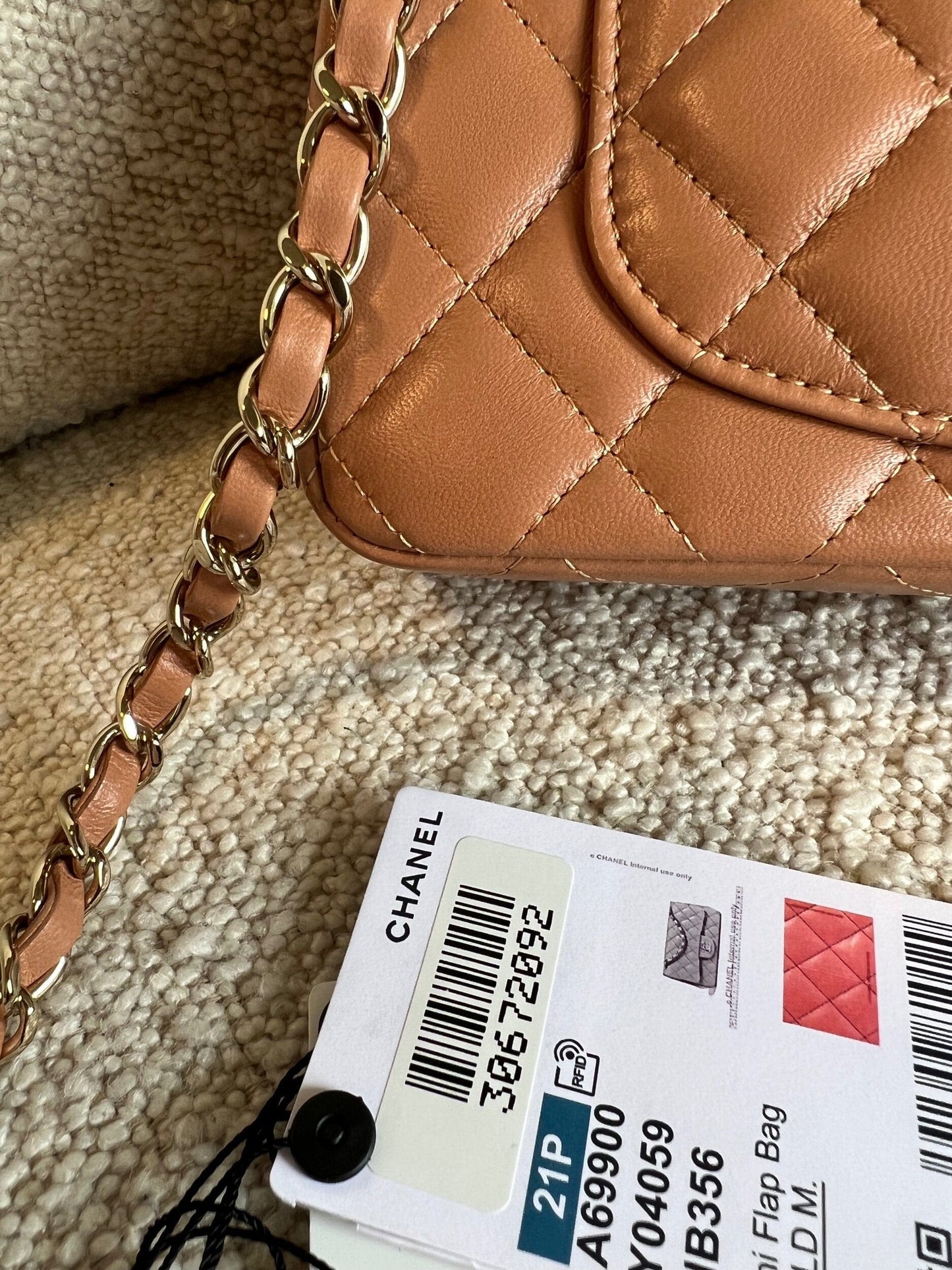 21P Mini Rectangular Caramel Lambskin Quilted Flap LGHW