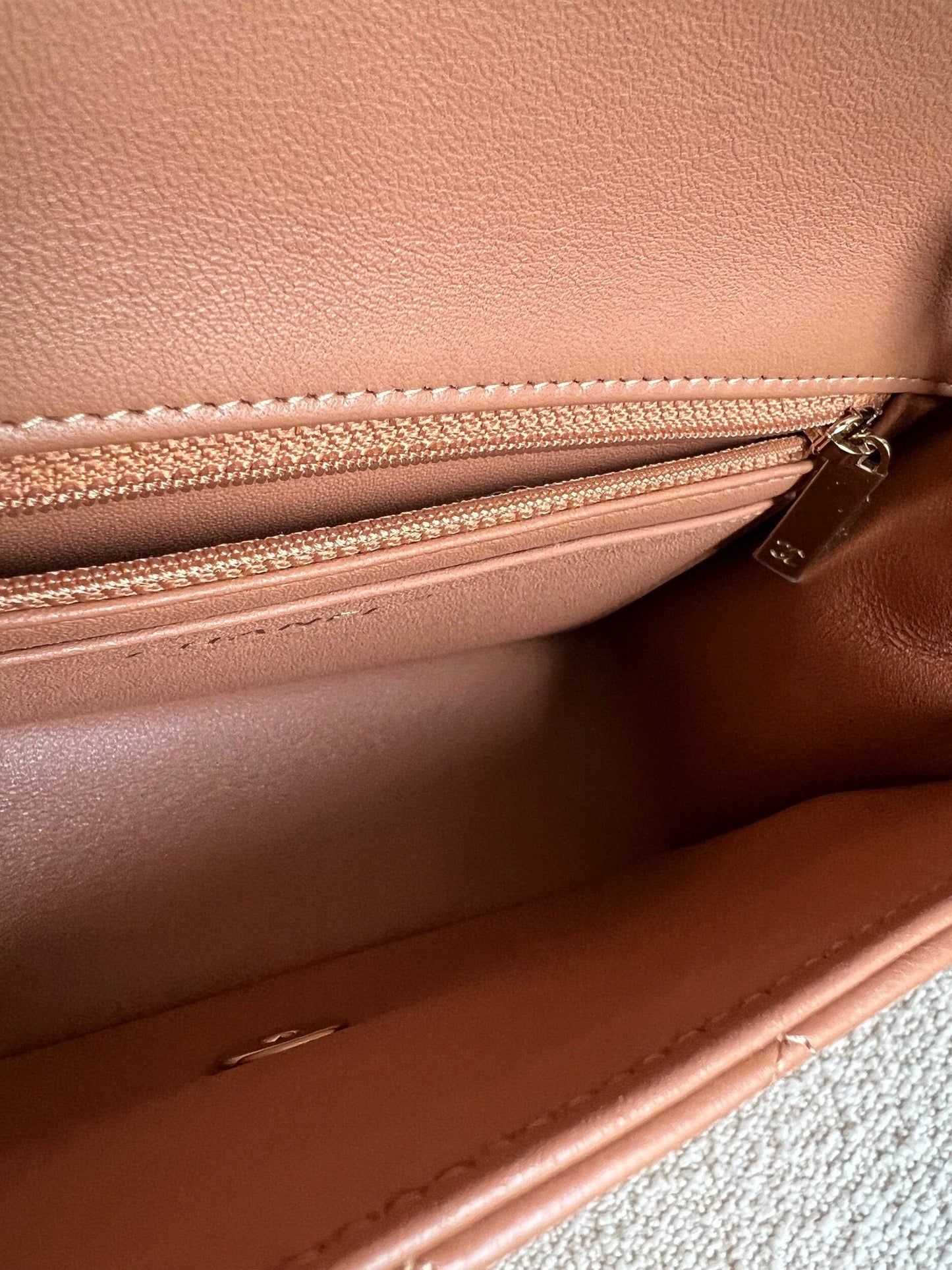 21P Mini Rectangular Caramel Lambskin Quilted Flap LGHW