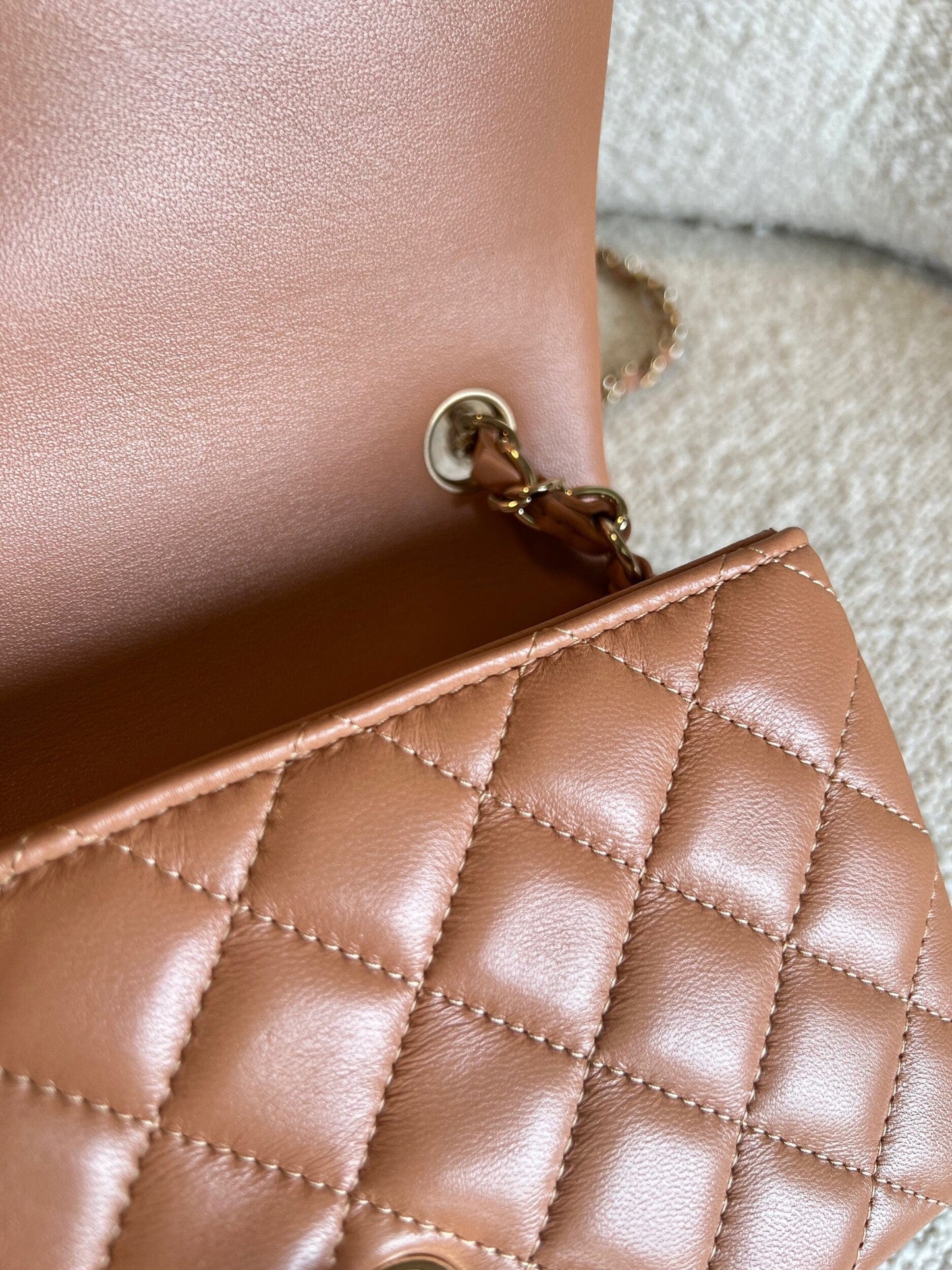 21P Mini Rectangular Caramel Lambskin Quilted Flap LGHW