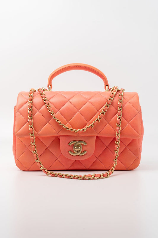 21P Mini Top Handle Orange Ombre Lambskin Quilted Aged Gold Hardware