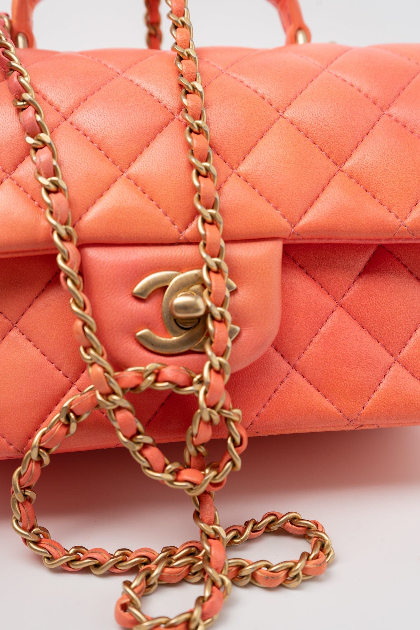 21P Mini Top Handle Orange Ombre Lambskin Quilted Aged Gold Hardware