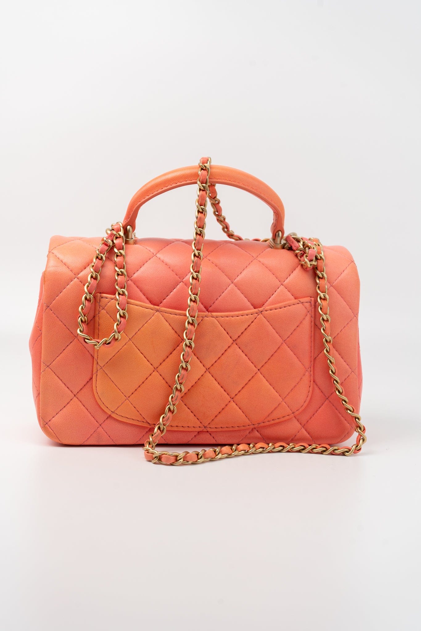 21P Mini Top Handle Orange Ombre Lambskin Quilted Aged Gold Hardware
