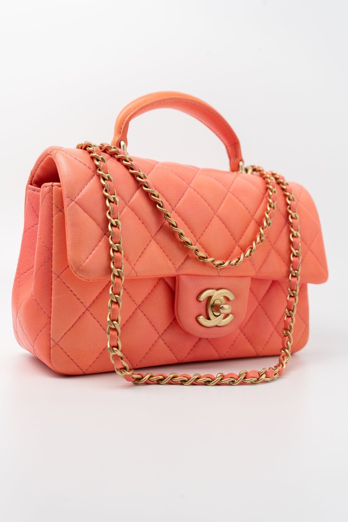 21P Mini Top Handle Orange Ombre Lambskin Quilted Aged Gold Hardware