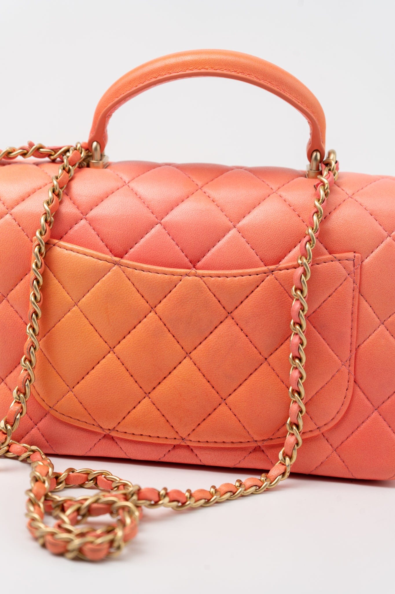 21P Mini Top Handle Orange Ombre Lambskin Quilted Aged Gold Hardware