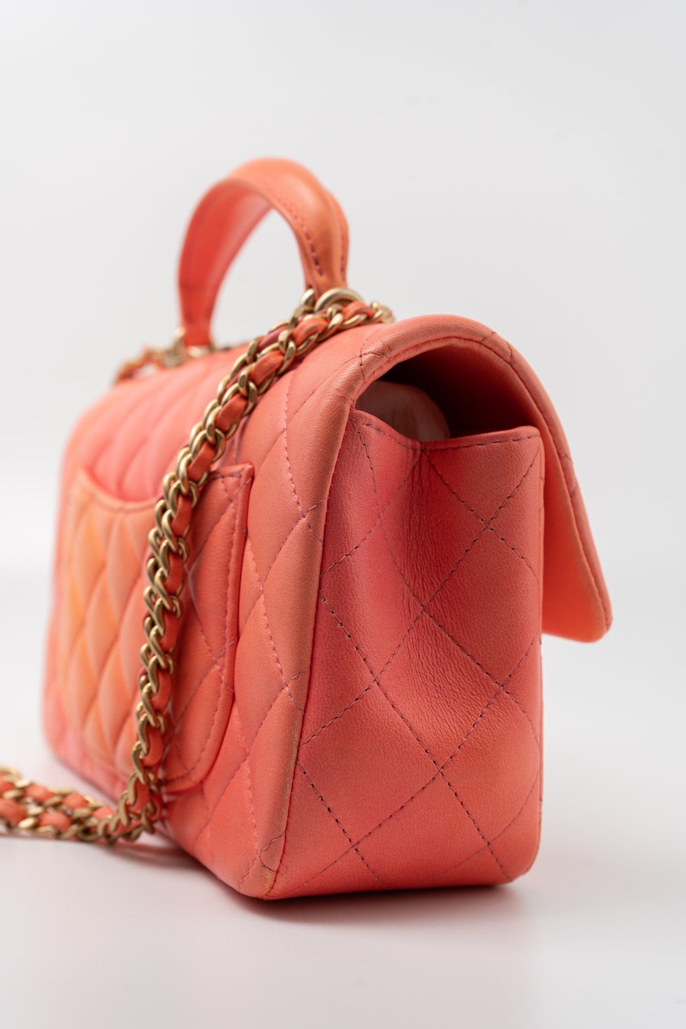 21P Mini Top Handle Orange Ombre Lambskin Quilted Aged Gold Hardware