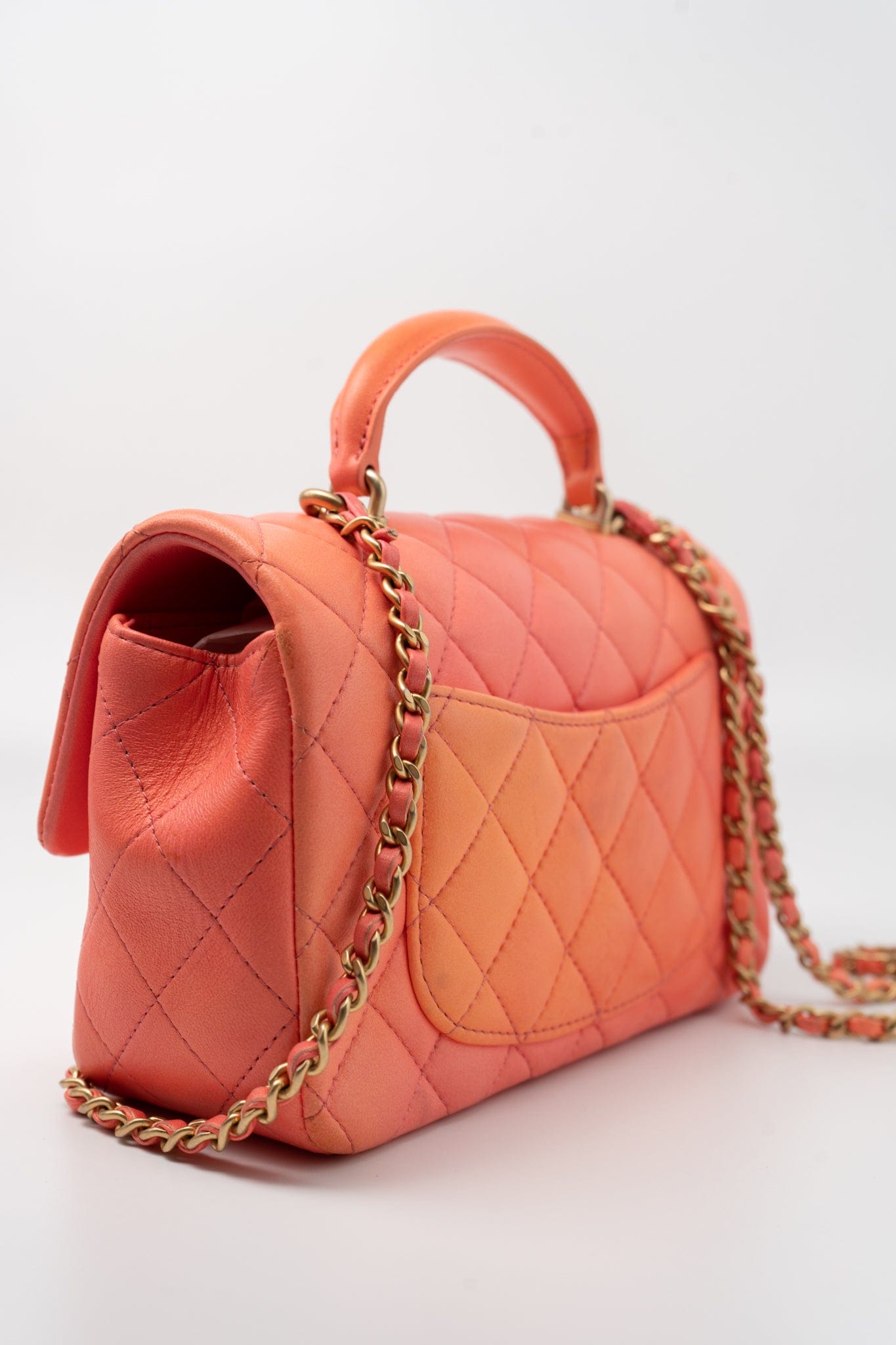 21P Mini Top Handle Orange Ombre Lambskin Quilted Aged Gold Hardware