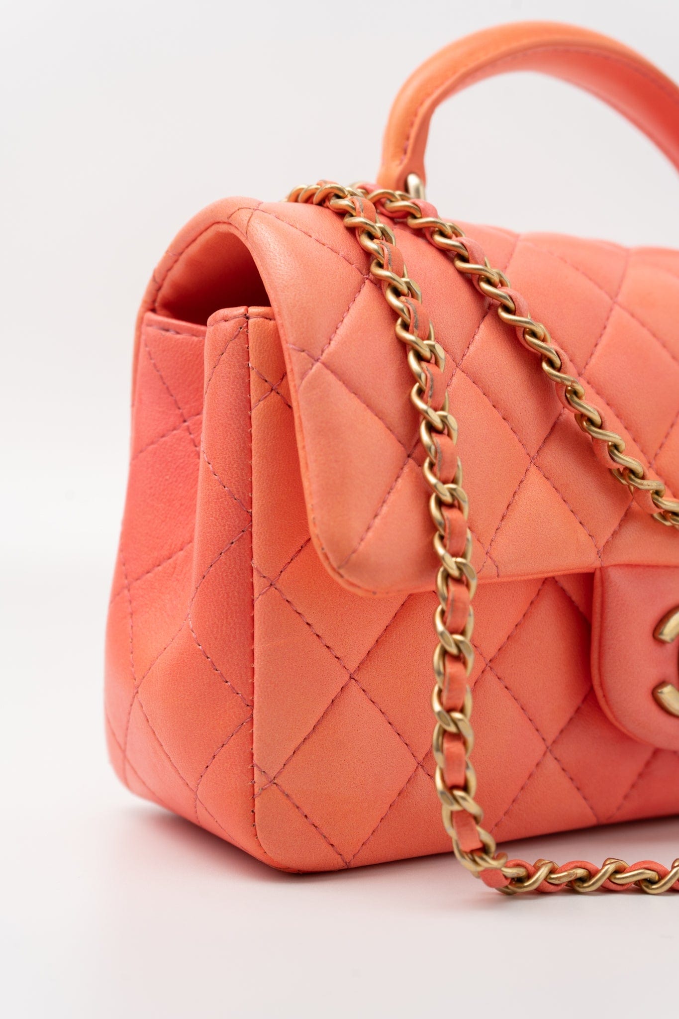 21P Mini Top Handle Orange Ombre Lambskin Quilted Aged Gold Hardware