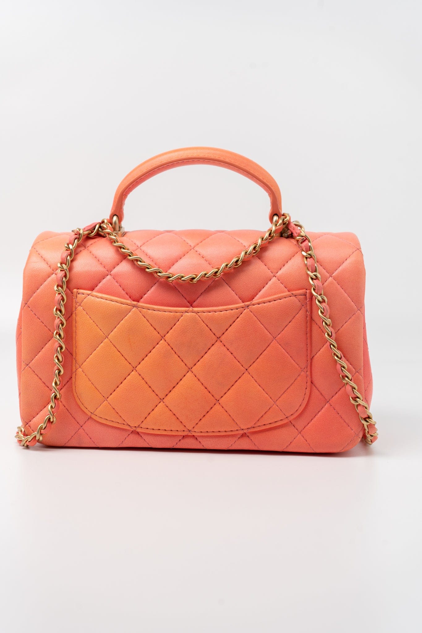 21P Mini Top Handle Orange Ombre Lambskin Quilted Aged Gold Hardware