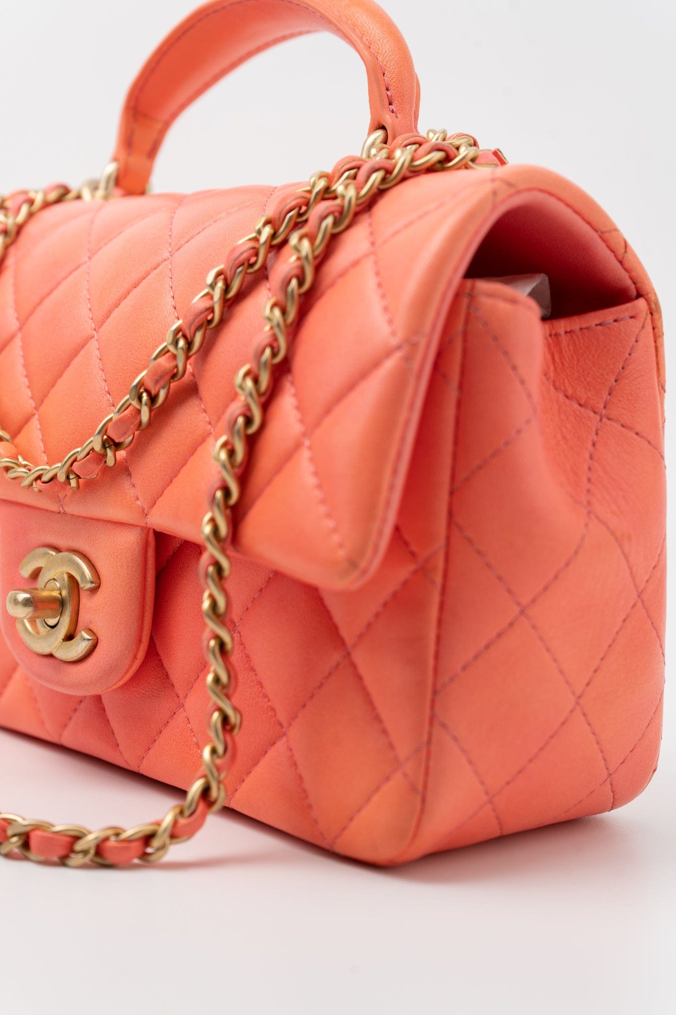 21P Mini Top Handle Orange Ombre Lambskin Quilted Aged Gold Hardware