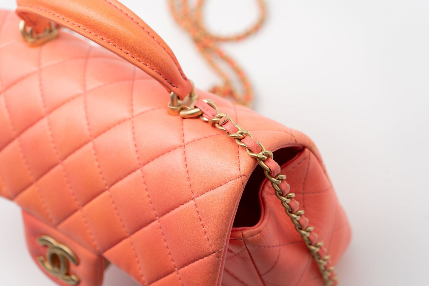 21P Mini Top Handle Orange Ombre Lambskin Quilted Aged Gold Hardware
