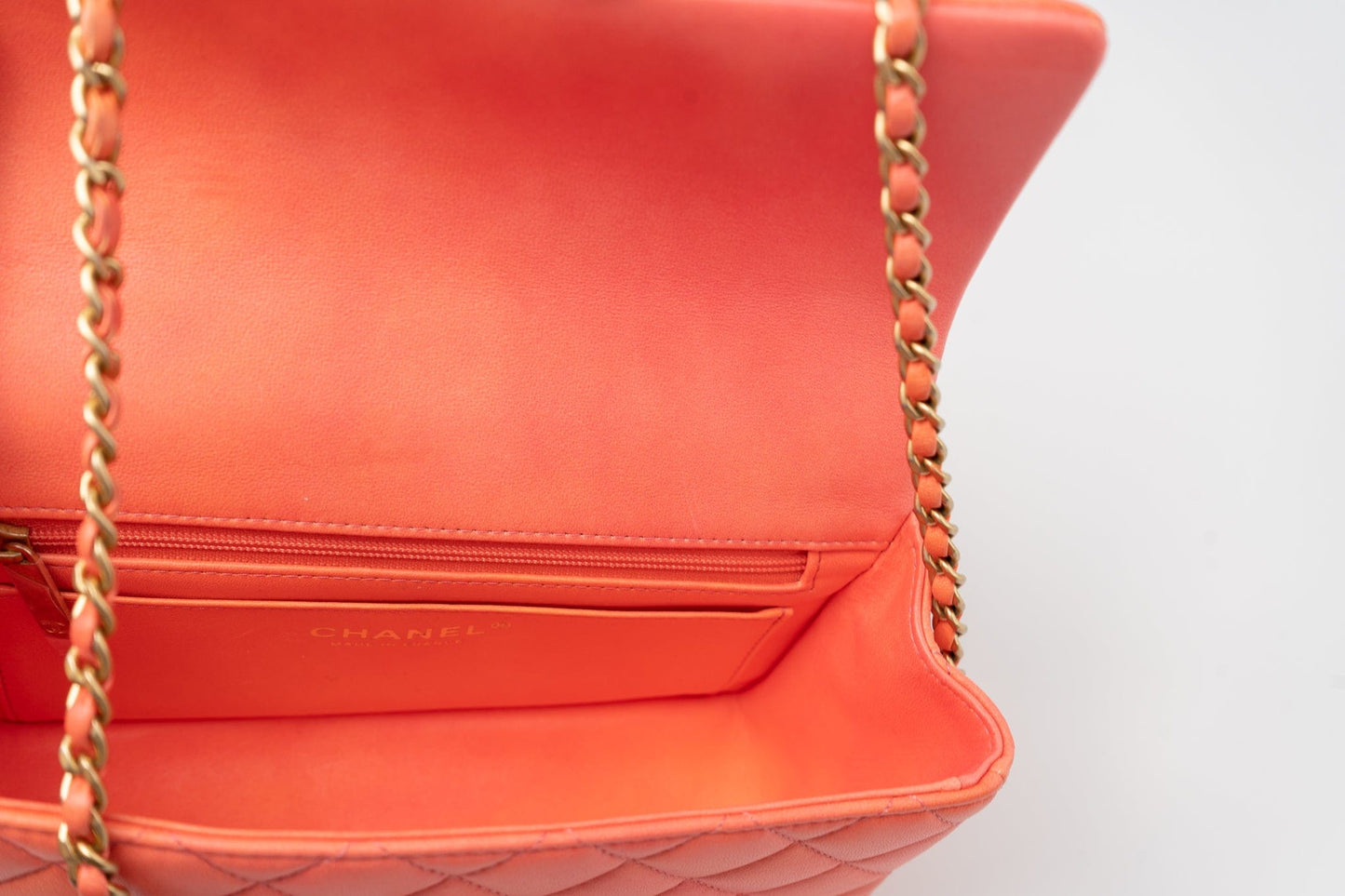 21P Mini Top Handle Orange Ombre Lambskin Quilted Aged Gold Hardware