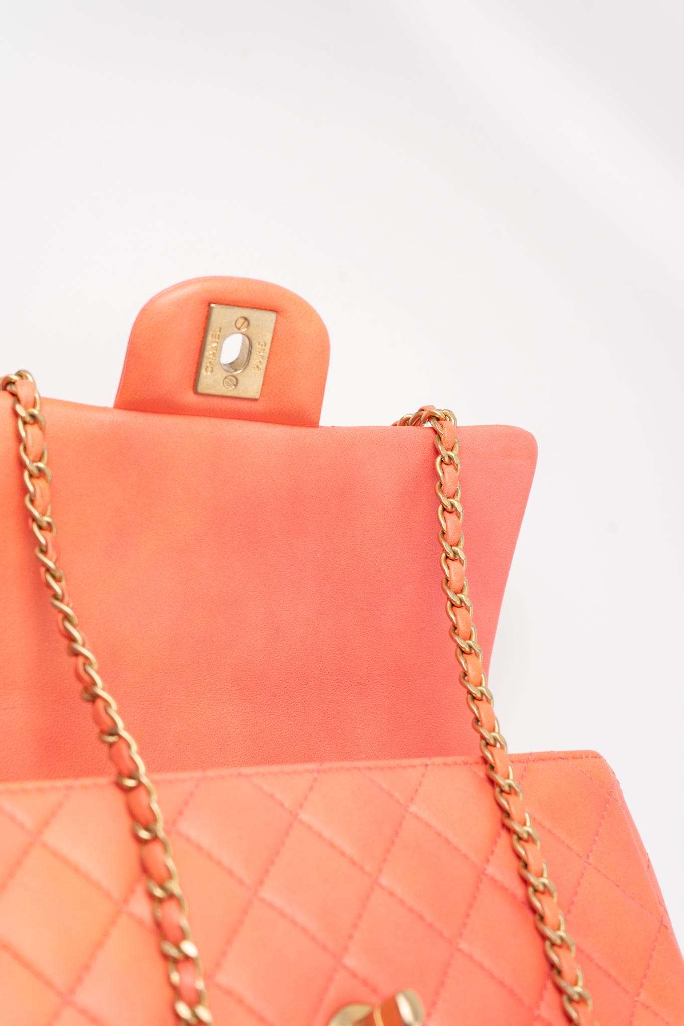 21P Mini Top Handle Orange Ombre Lambskin Quilted Aged Gold Hardware