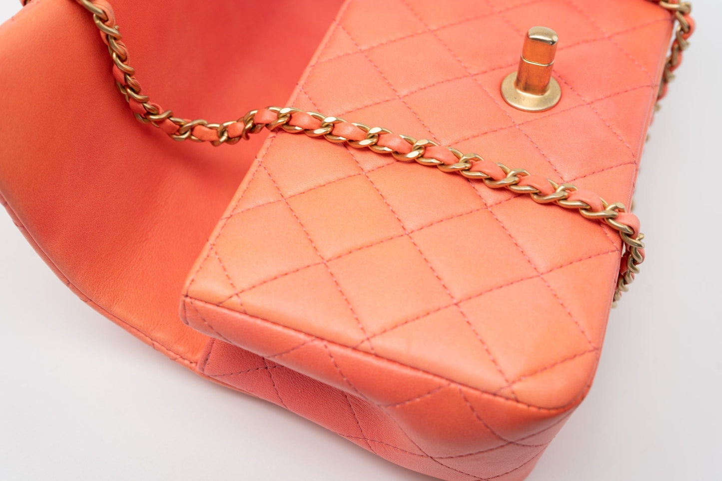 21P Mini Top Handle Orange Ombre Lambskin Quilted Aged Gold Hardware