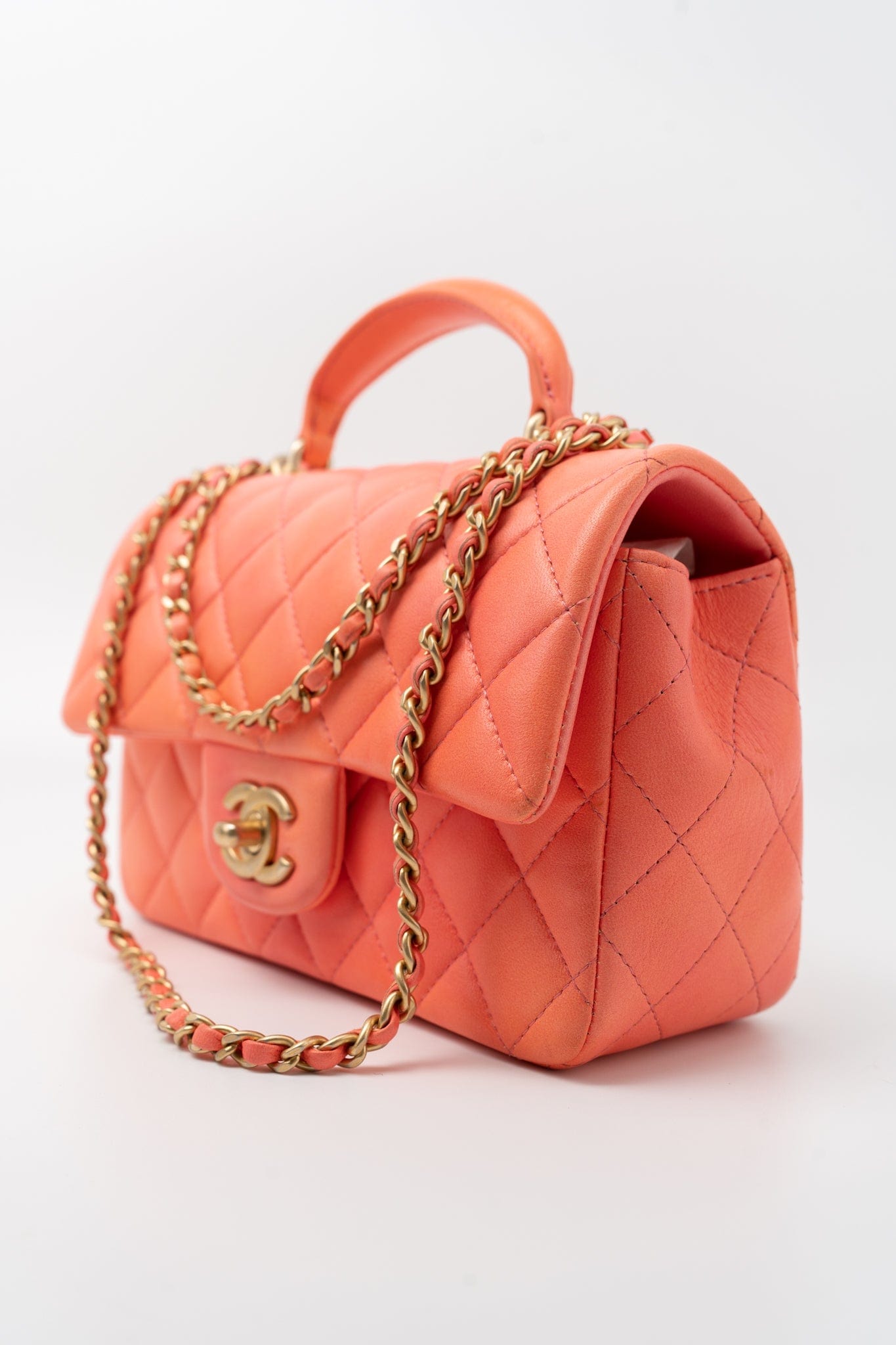 21P Mini Top Handle Orange Ombre Lambskin Quilted Aged Gold Hardware