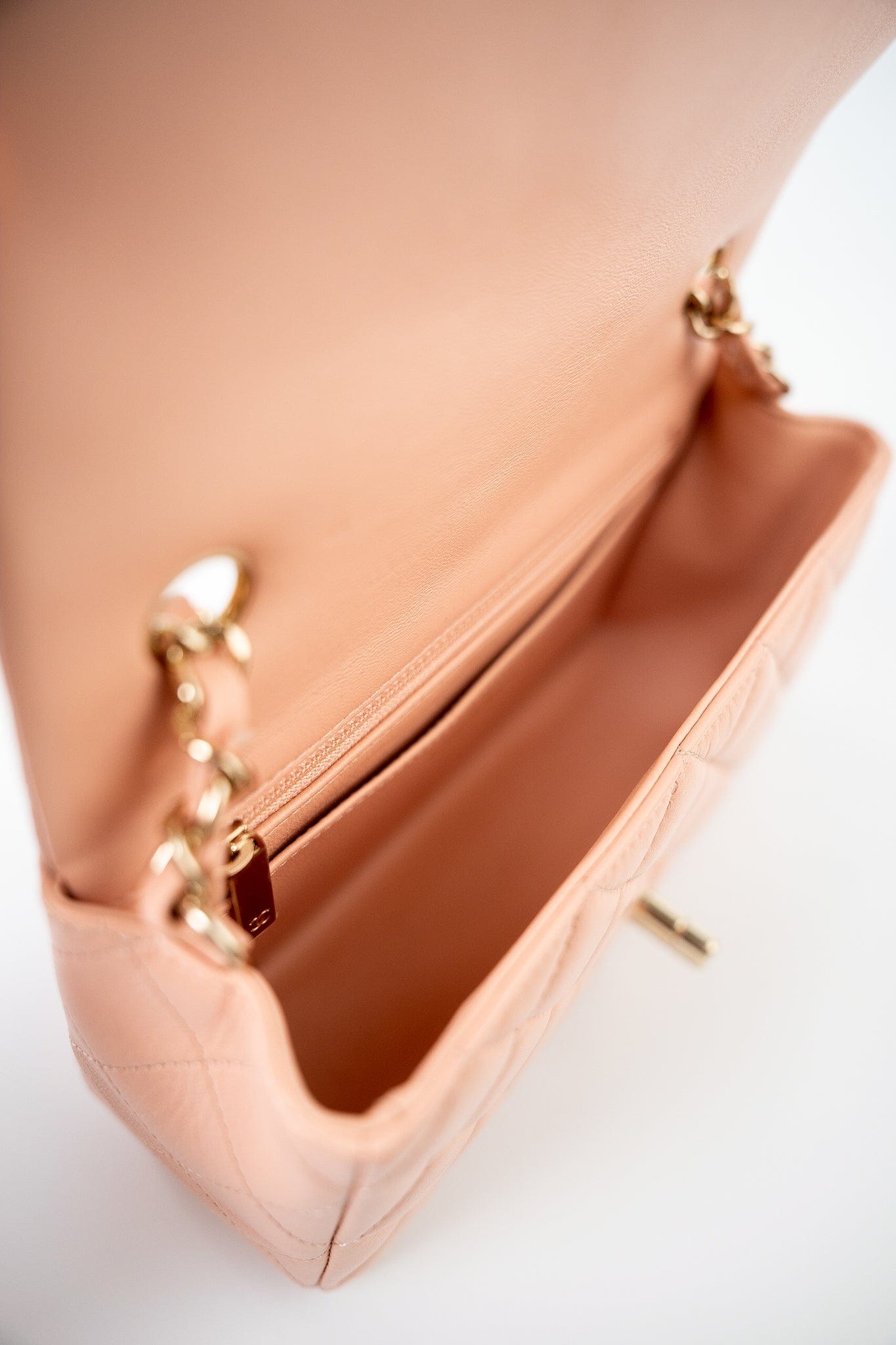 21P Rose Clair Pink/ Beige Lambskin Quilted Mini Rectangular Flap Light Gold Hardware