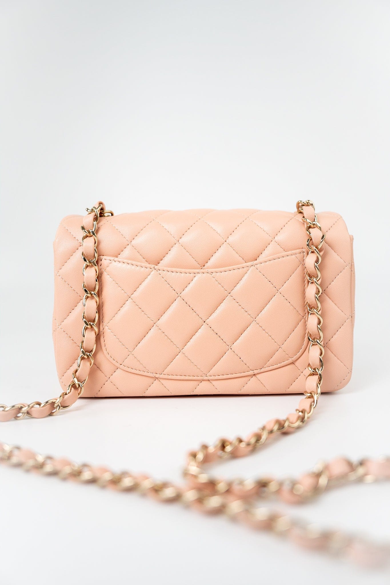 21P Rose Clair Pink/ Beige Lambskin Quilted Mini Rectangular Flap Light Gold Hardware