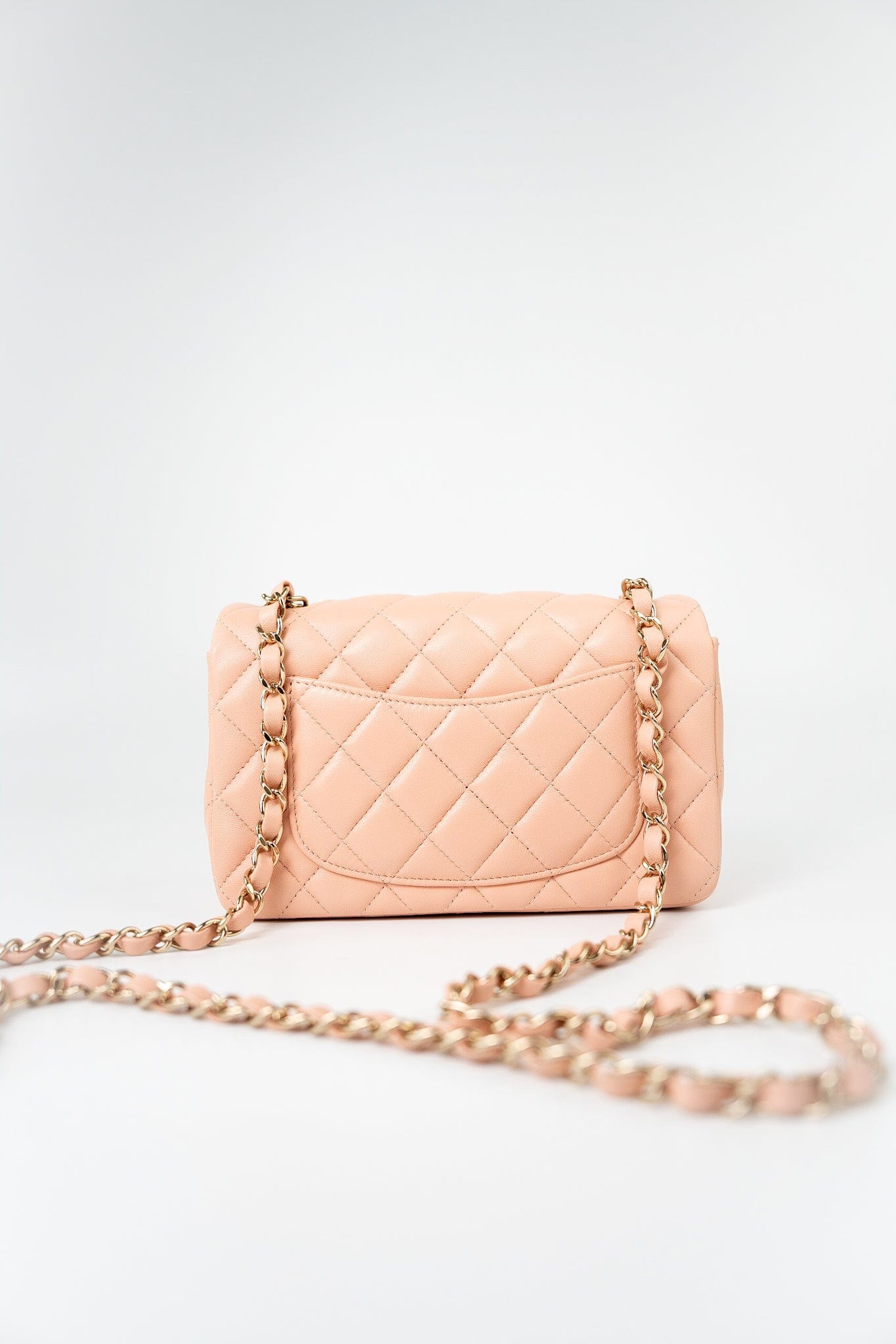 21P Rose Clair Pink/ Beige Lambskin Quilted Mini Rectangular Flap Light Gold Hardware