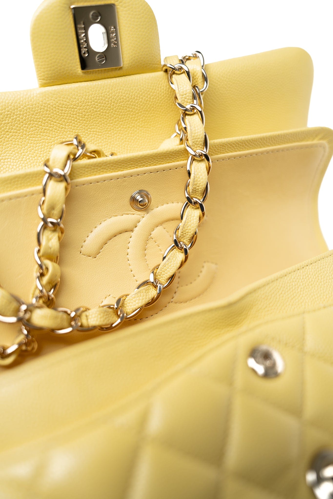 21P Yellow Caviar Quilted Classic Flap Small Light Gold Hardware