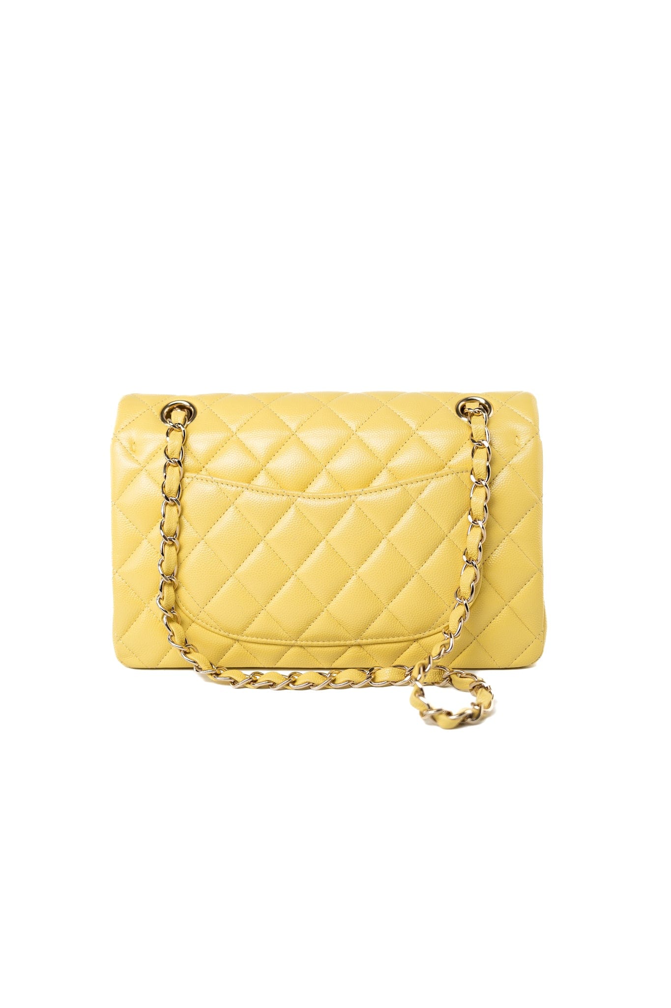 21P Yellow Caviar Quilted Classic Flap Small Light Gold Hardware