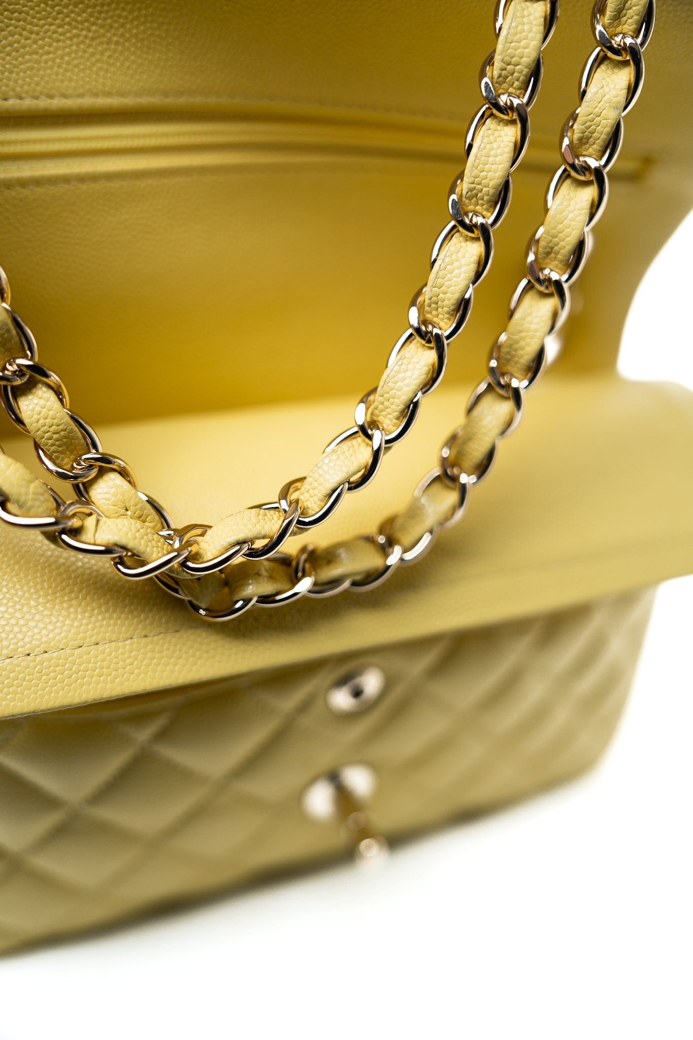 21P Yellow Caviar Quilted Classic Flap Small Light Gold Hardware