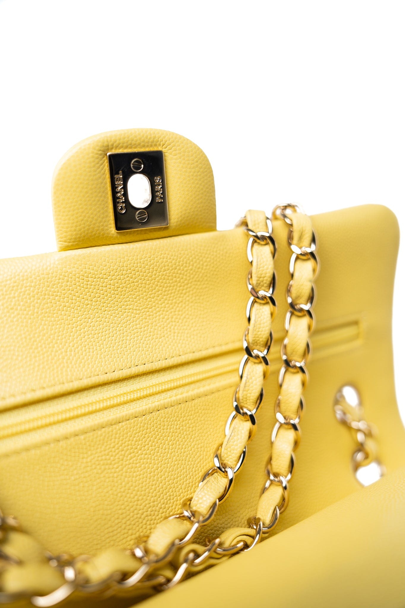 21P Yellow Caviar Quilted Classic Flap Small Light Gold Hardware