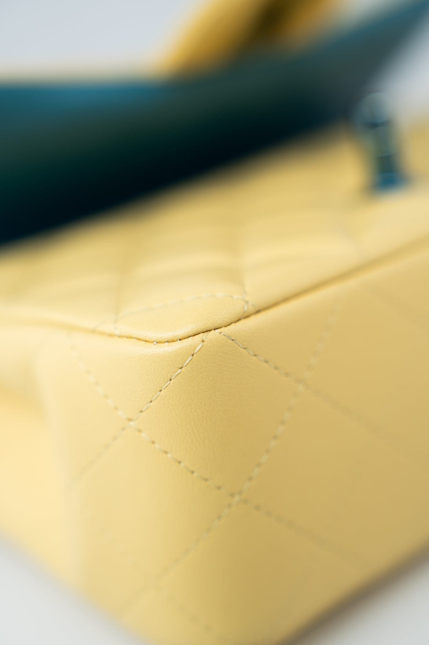 21P Yellow Lambskin Quilted Mini Rectangular Single Flap Blue Interior / Rainbow Hardware