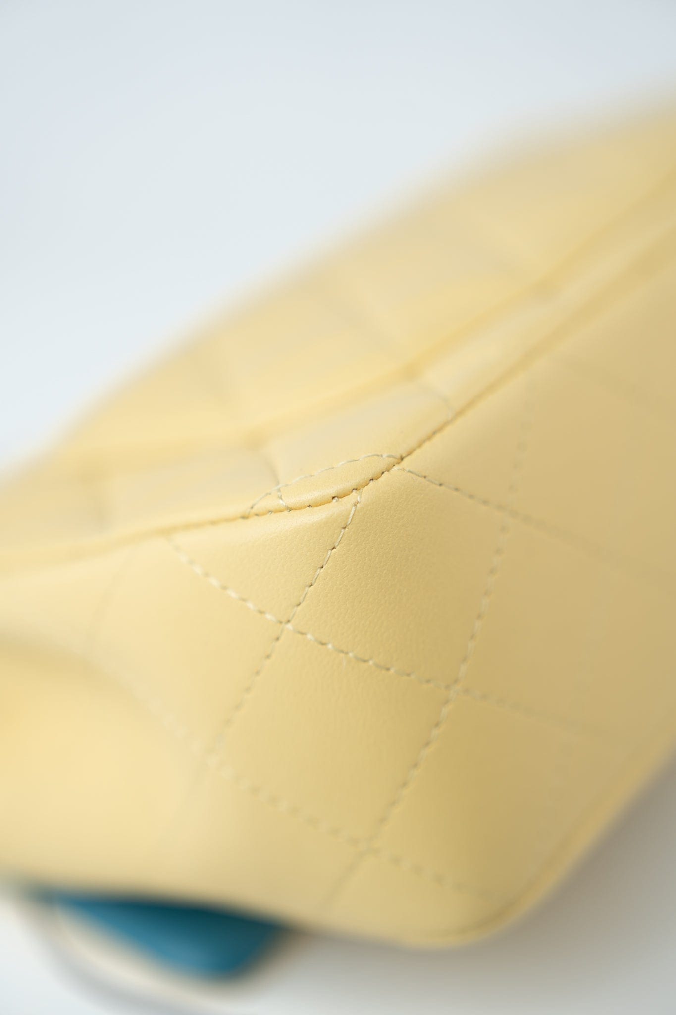 21P Yellow Lambskin Quilted Mini Rectangular Single Flap Blue Interior / Rainbow Hardware