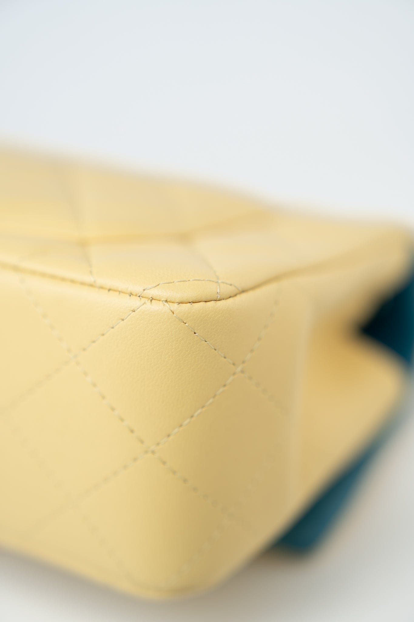 21P Yellow Lambskin Quilted Mini Rectangular Single Flap Blue Interior / Rainbow Hardware