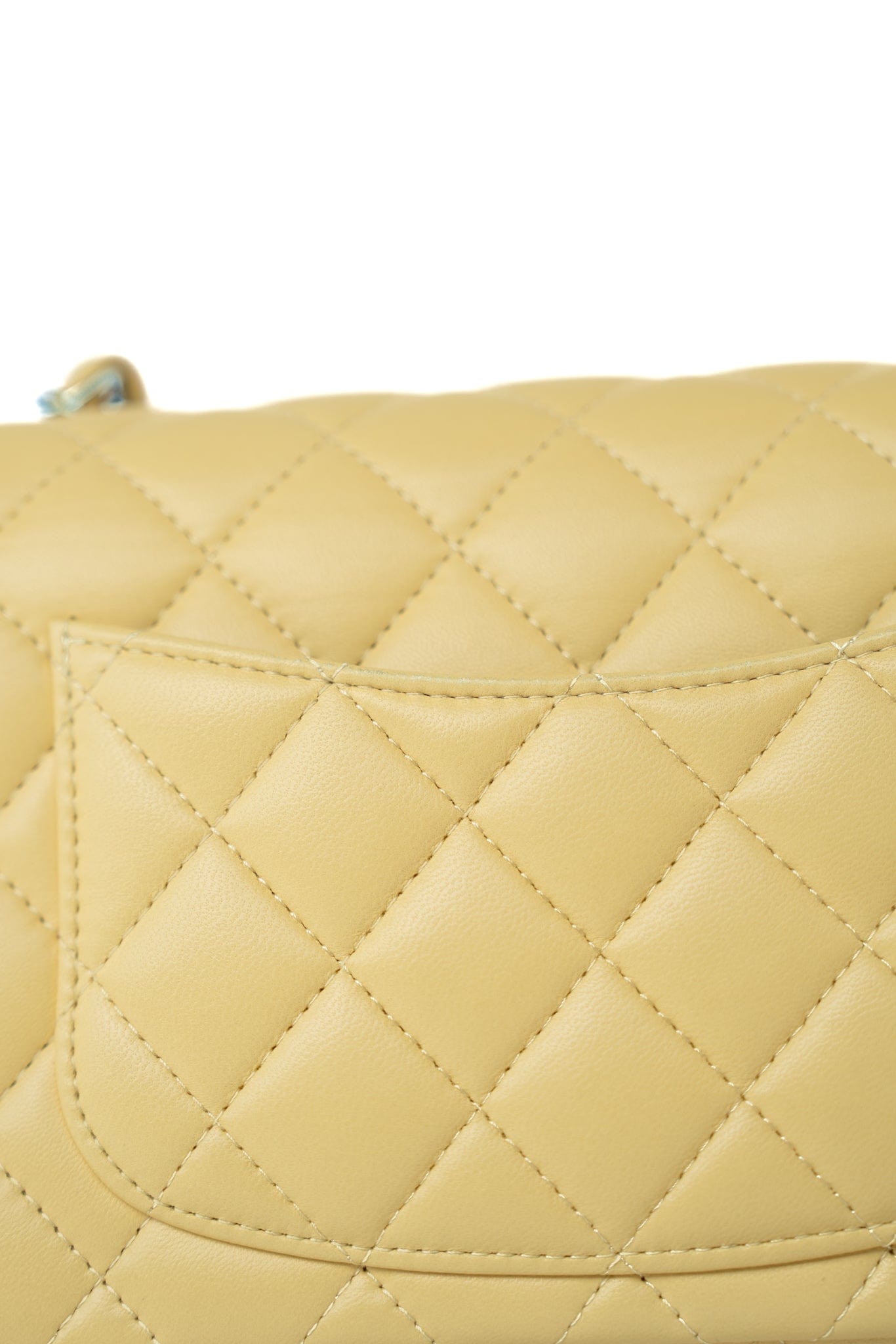 21P Yellow Lambskin Quilted Mini Rectangular Single Flap Blue Interior / Rainbow Hardware