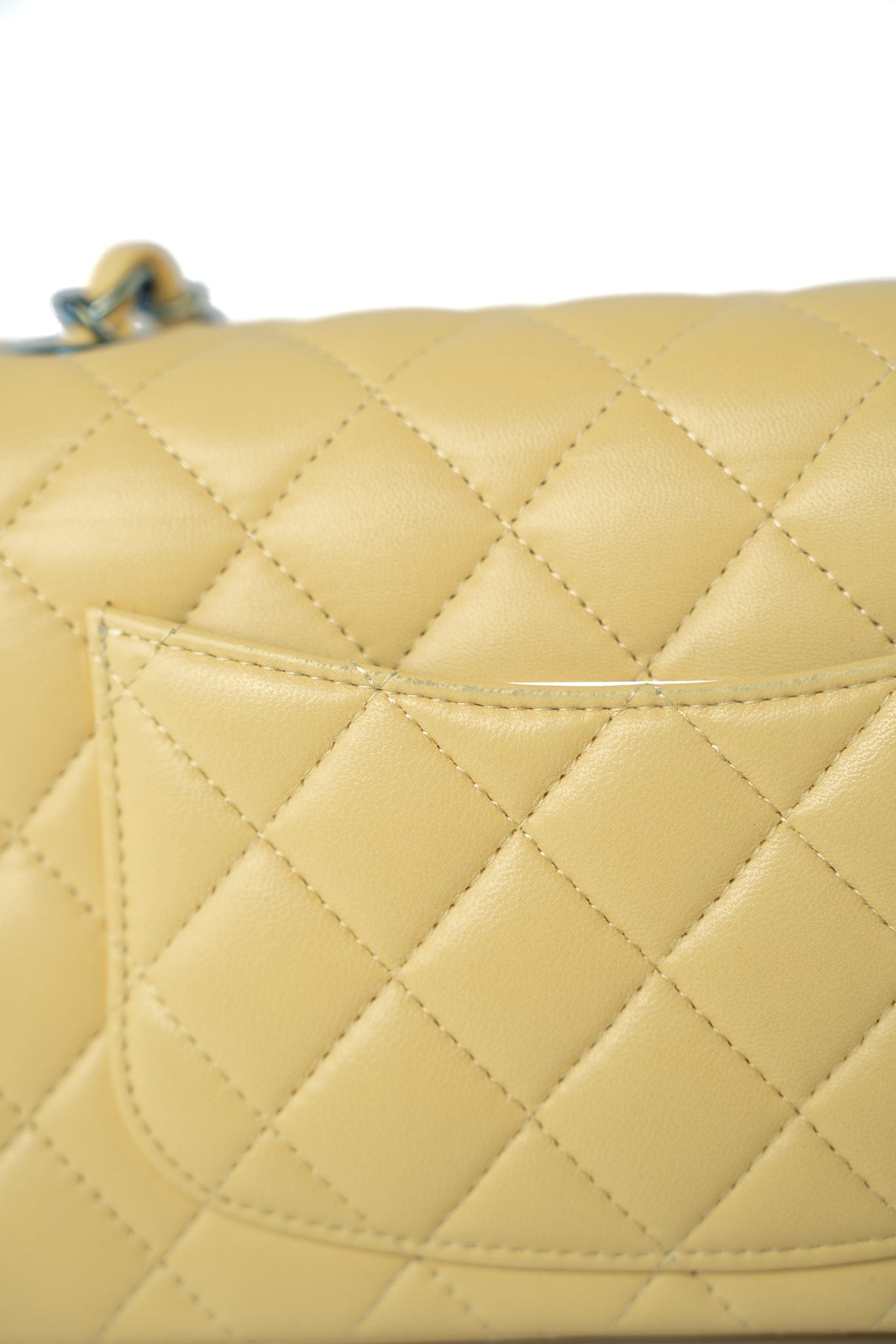 21P Yellow Lambskin Quilted Mini Rectangular Single Flap Blue Interior / Rainbow Hardware