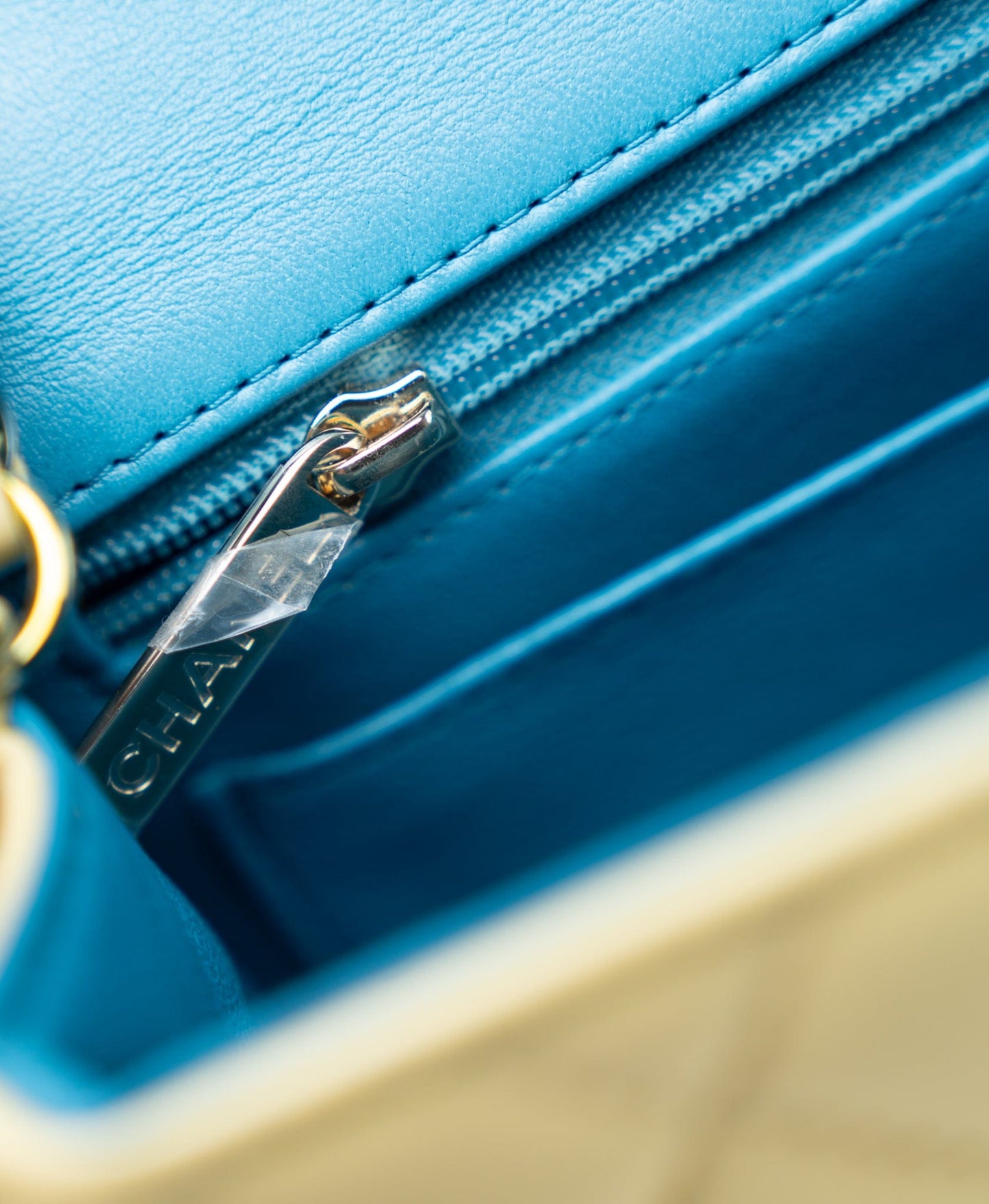 21P Yellow Lambskin Quilted Mini Rectangular Single Flap Blue Interior / Rainbow Hardware