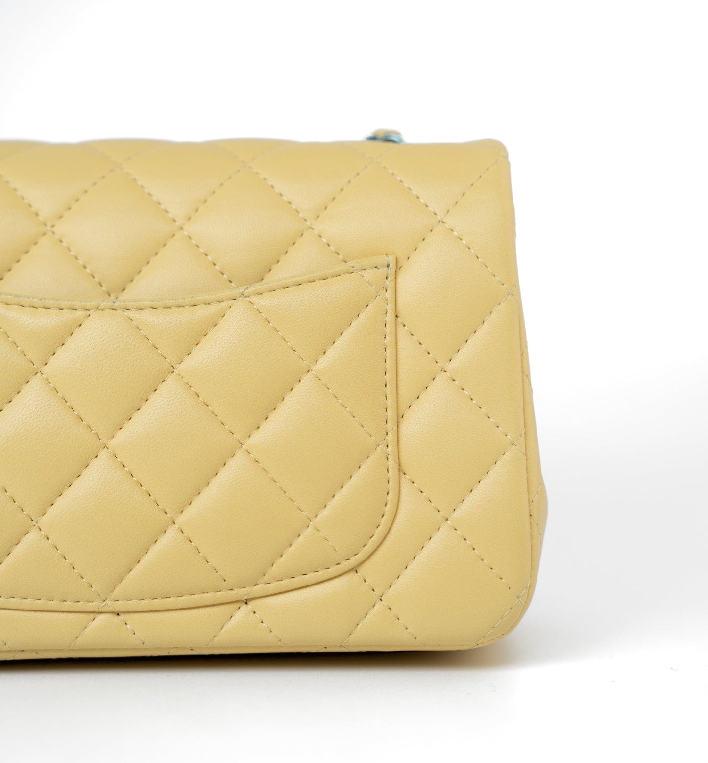 21P Yellow Lambskin Quilted Mini Rectangular Single Flap Blue Interior / Rainbow Hardware