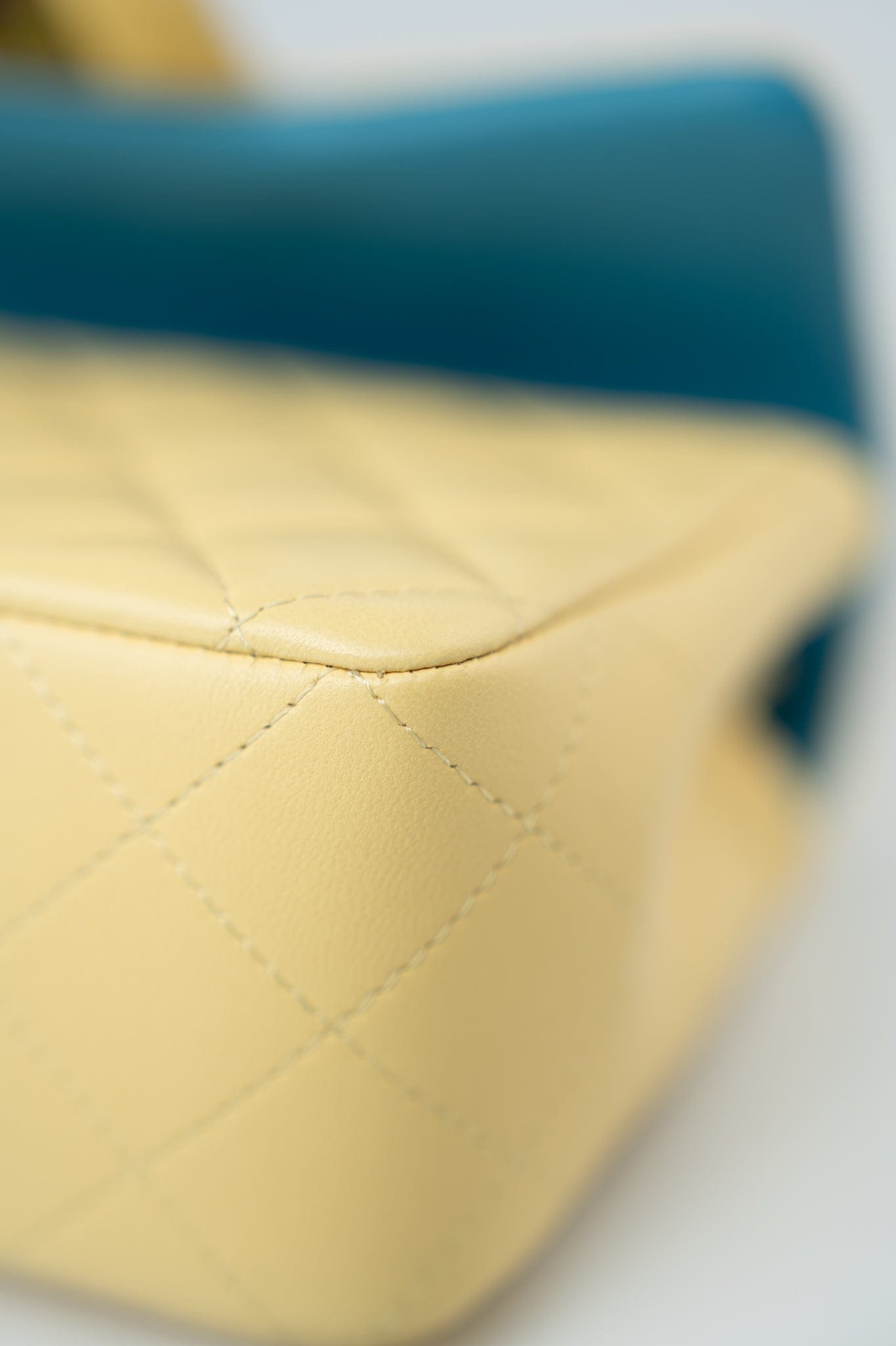 21P Yellow Lambskin Quilted Mini Rectangular Single Flap Blue Interior / Rainbow Hardware