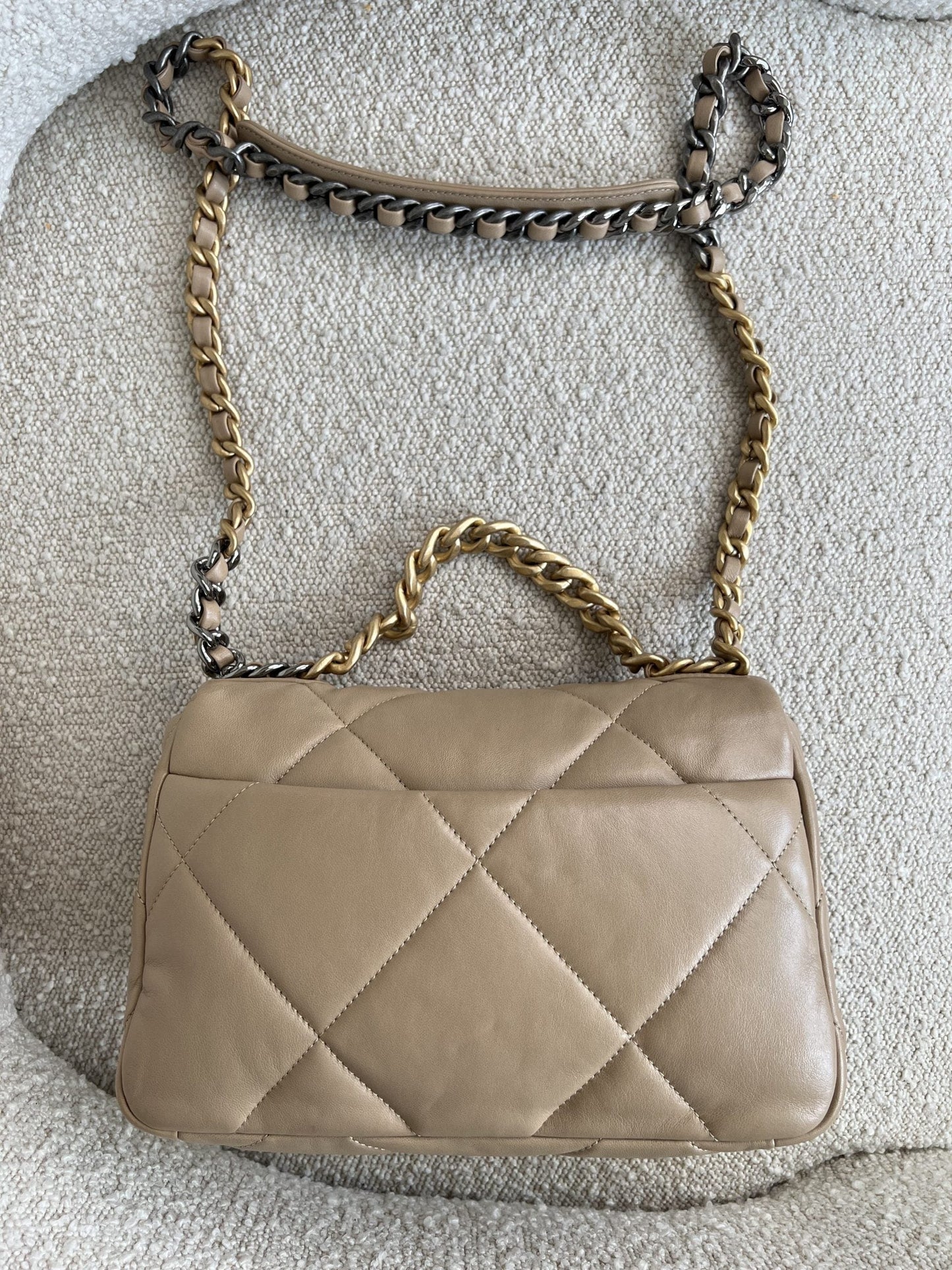 21S Beige Lambskin Quilted 19 Flap Small Mixed Hardware