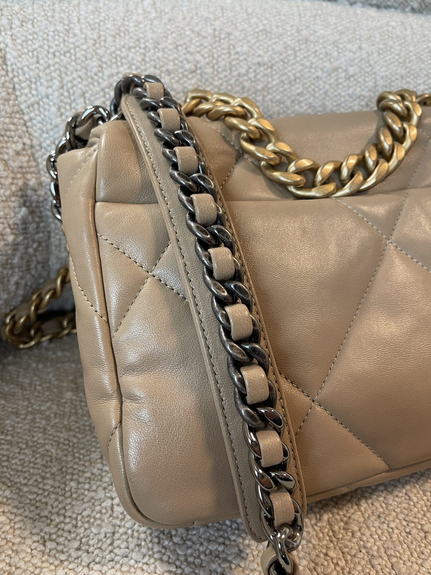 21S Beige Lambskin Quilted 19 Flap Small Mixed Hardware