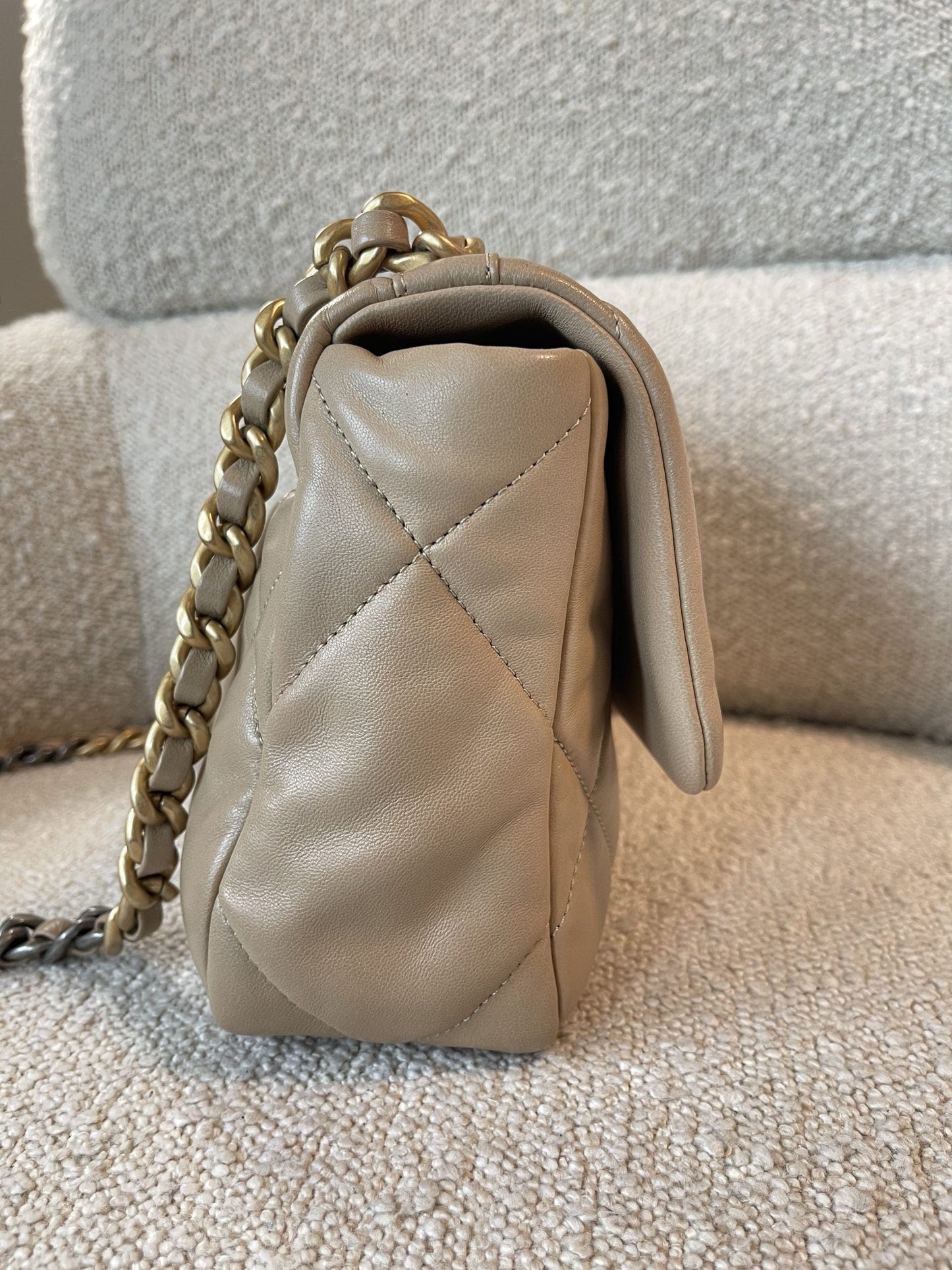 21S Beige Lambskin Quilted 19 Flap Small Mixed Hardware