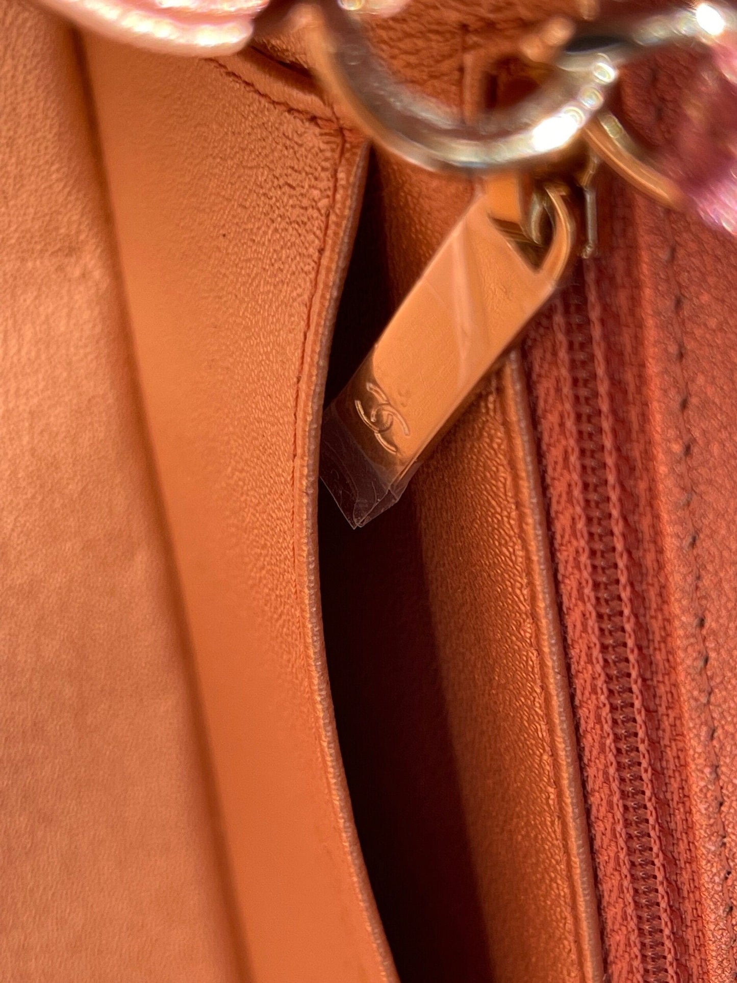 21S Chanel Metallic Rose Gold Calfskin Quilted Mini Rectangular Single Flap LGHW