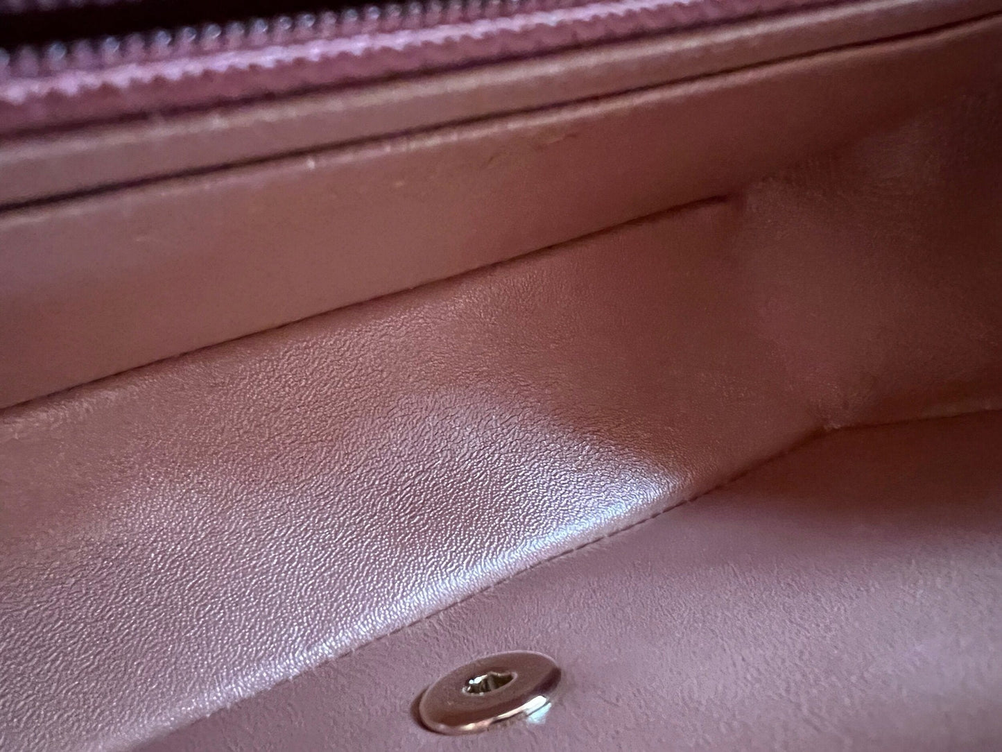 21S Chanel Metallic Rose Gold Calfskin Quilted Mini Rectangular Single Flap LGHW