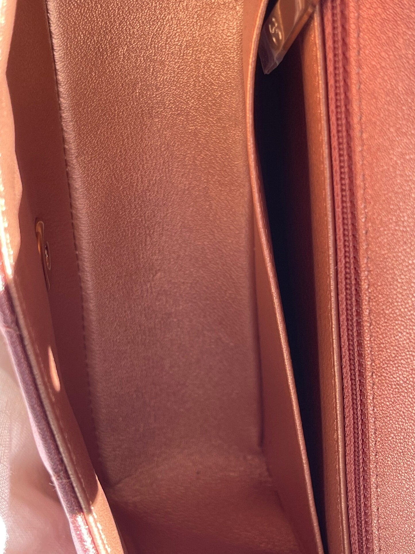 21S Chanel Metallic Rose Gold Calfskin Quilted Mini Rectangular Single Flap LGHW