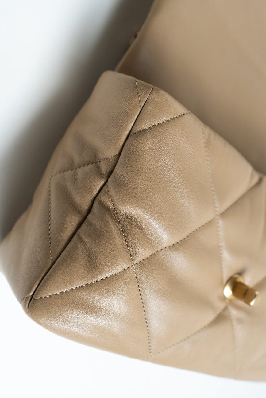 21S Large Beige/Gold Lambskin Quilted 19 Flap Mixed Hardware