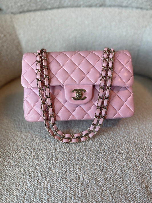 21S Light Pink Lambskin Quilted Classic Flap Small